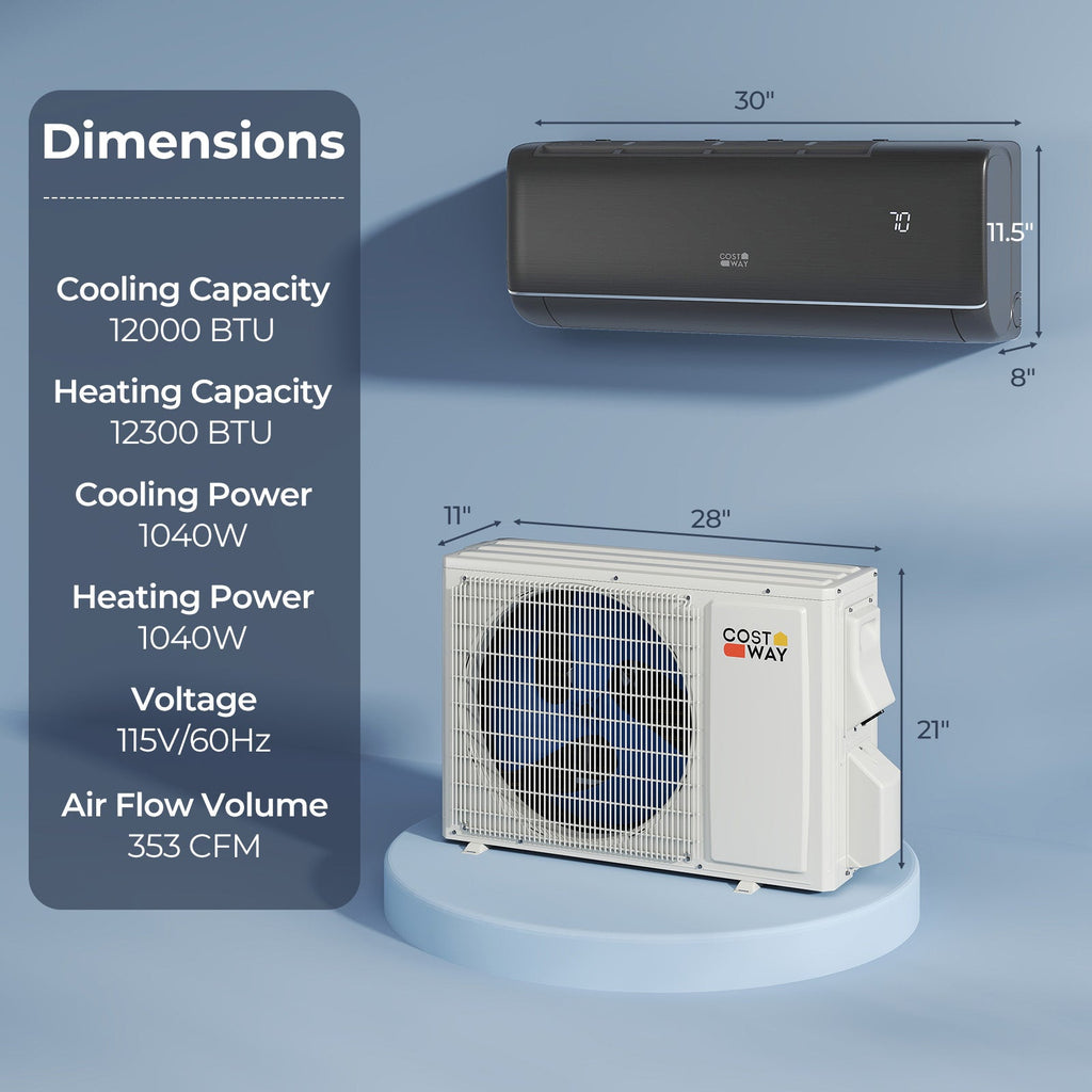 GreyVolt Series 12000 BTU 22 SEER2 115V WiFi Enabled Mini Split AC Compatible with Alexa Gray