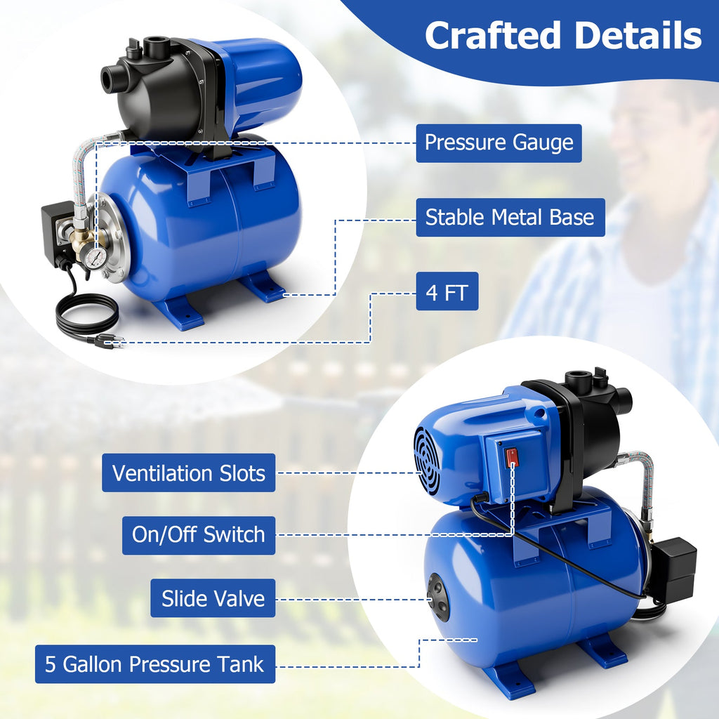 1200 W Garden Water Pump Shallow Well Pressurized Irrigation