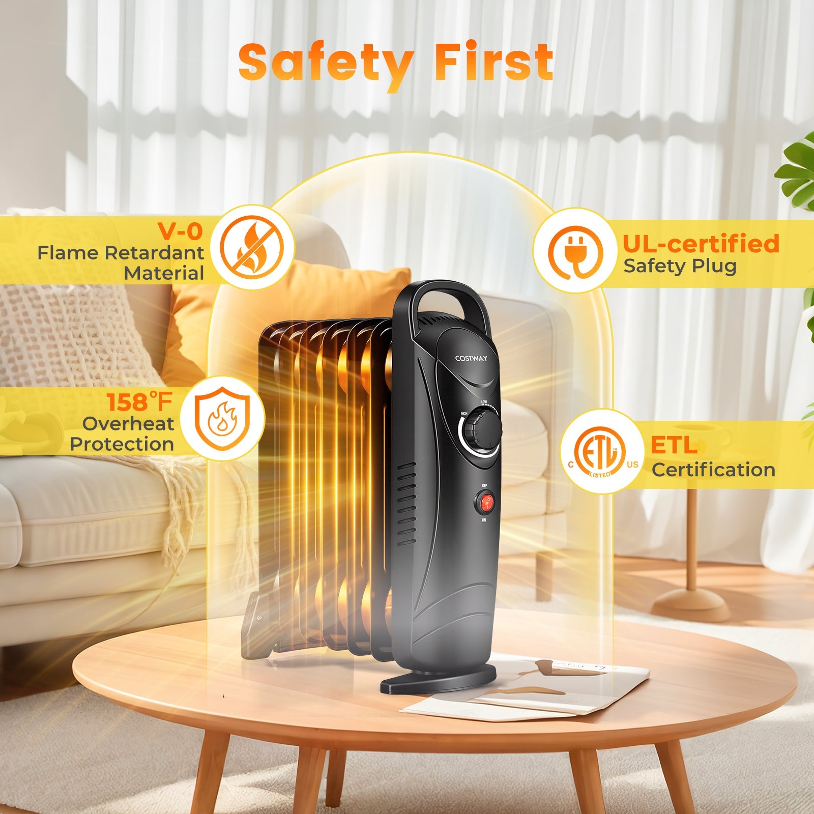 700W Electric Oil Filled Radiator Heater with Adjustable Thermostat