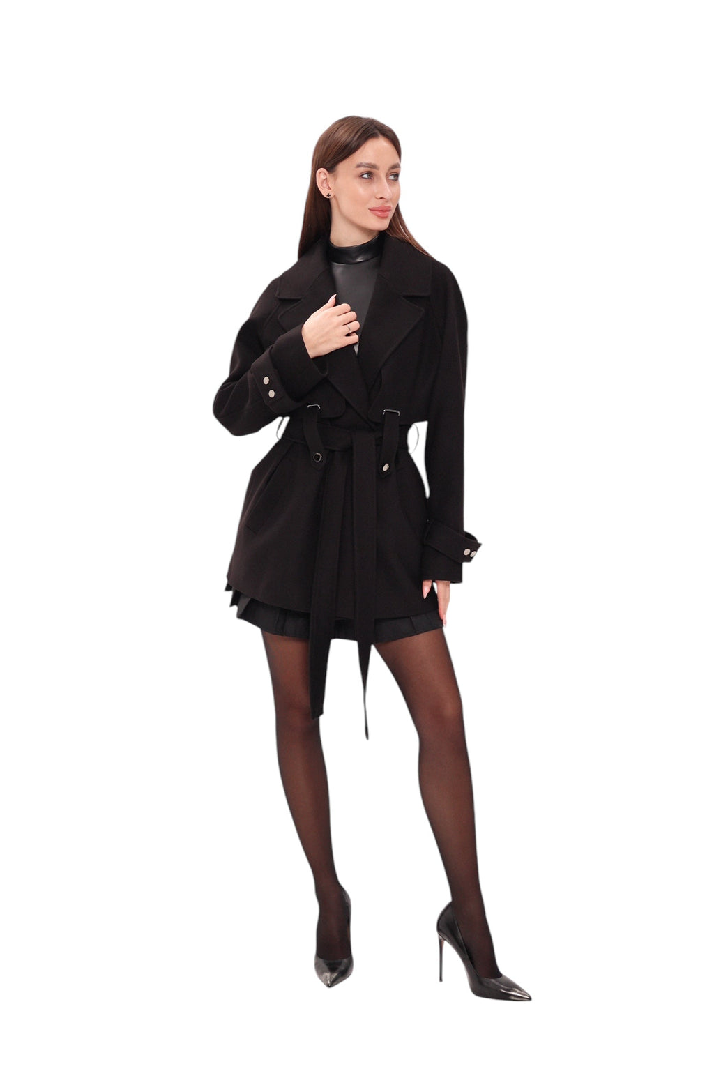 Karina Midi Cashmere Wool Blend Coat In Black