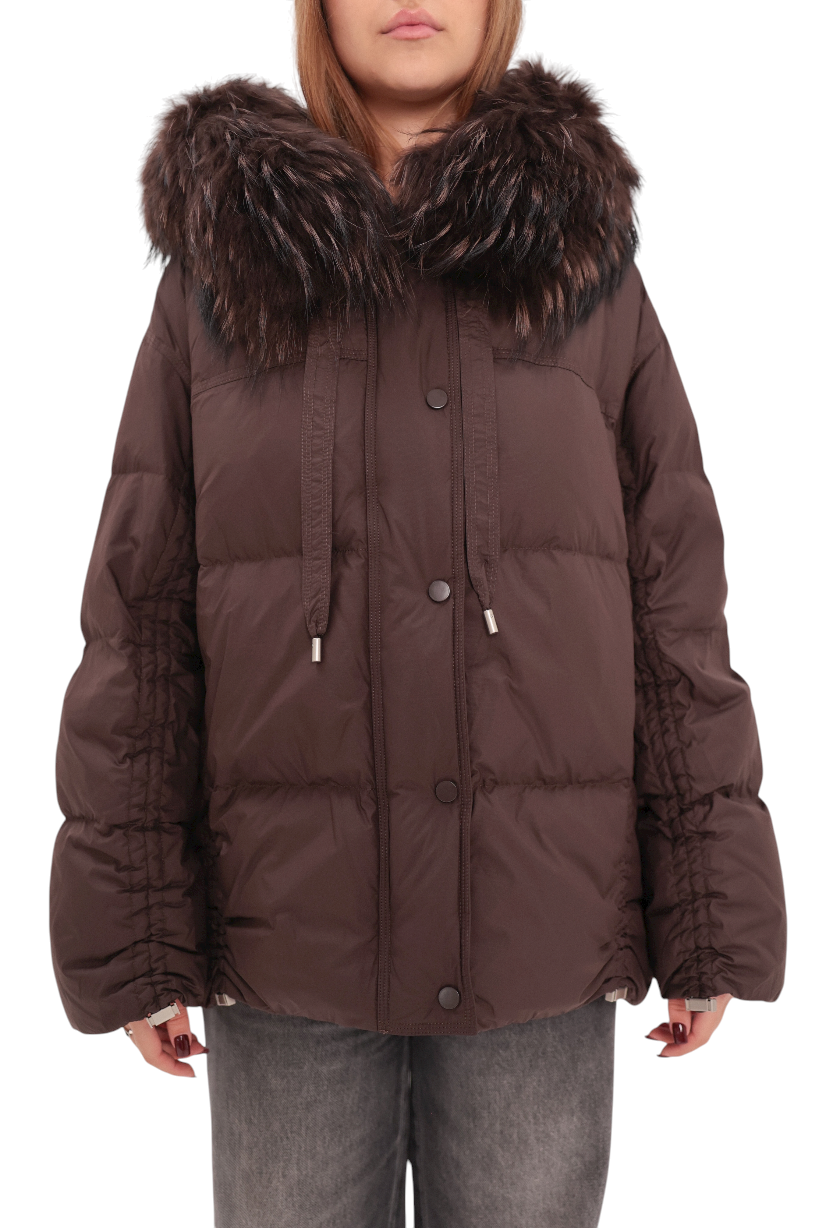 Utah Genuine Fur Trim Down Fill Jacket in Fig