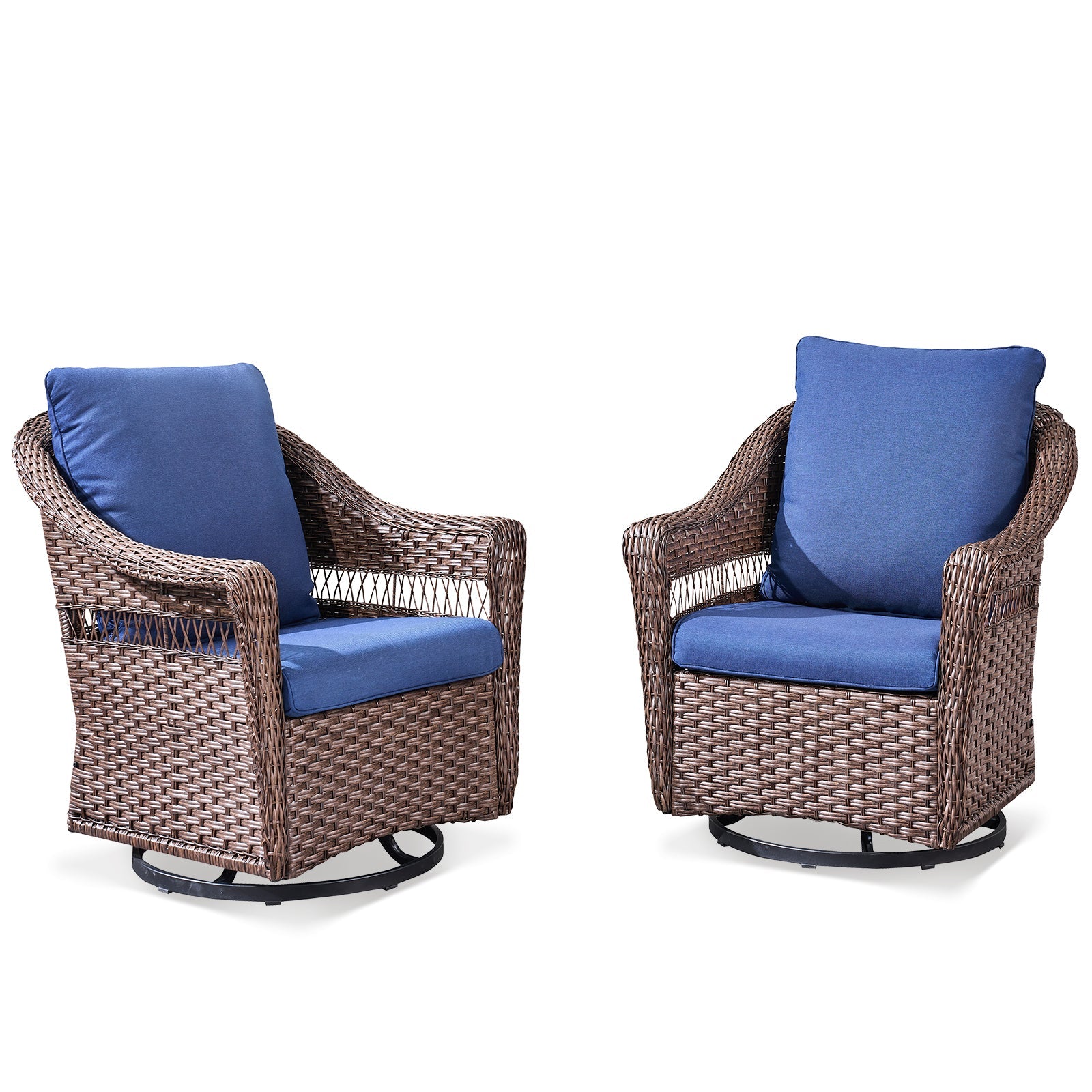 Outdoor Swivel Rocking Chair PE Rattan Brown Set of 2 with Cushions