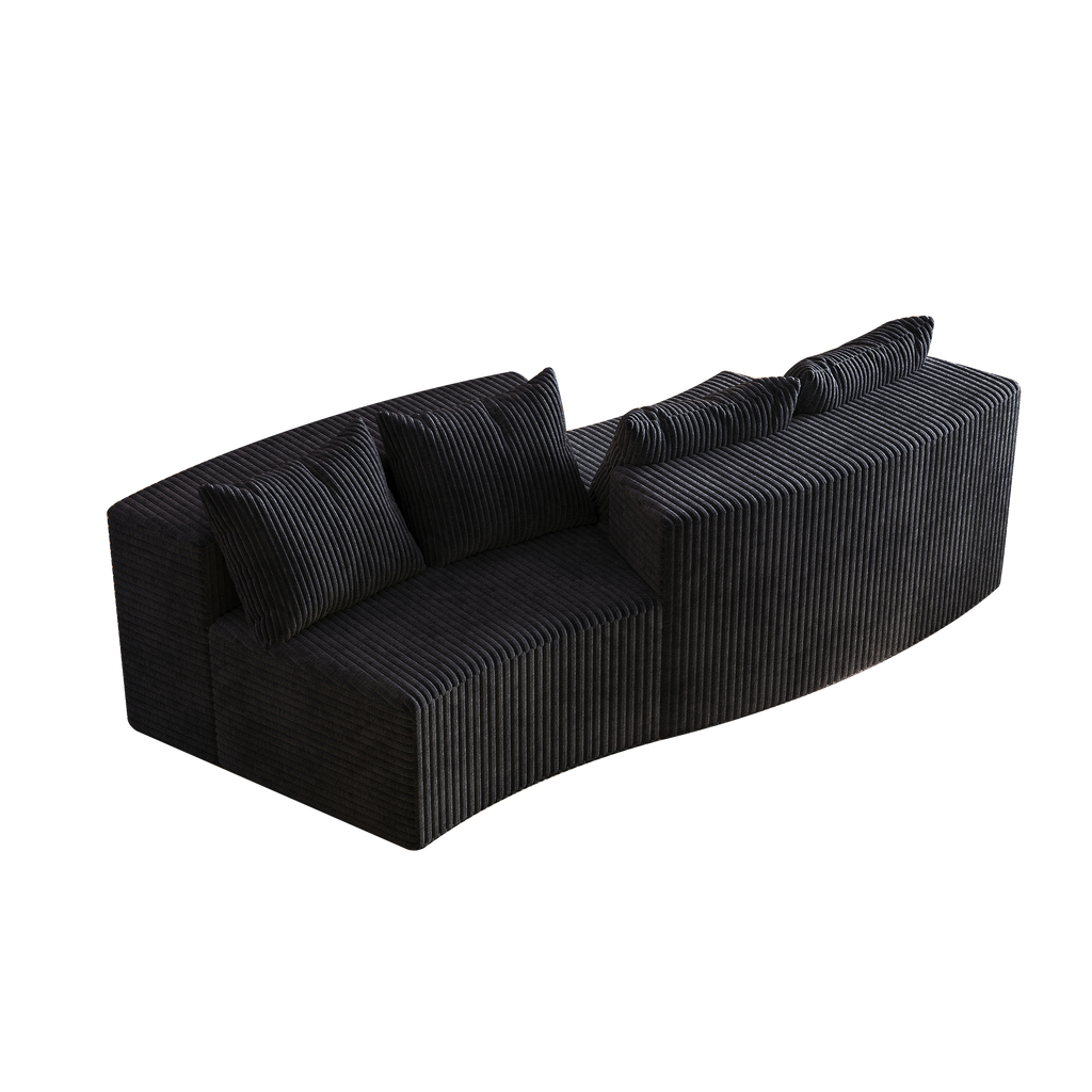 Sectional Sofa Curved Corduroy Black 2 Seat Modular No Assembly