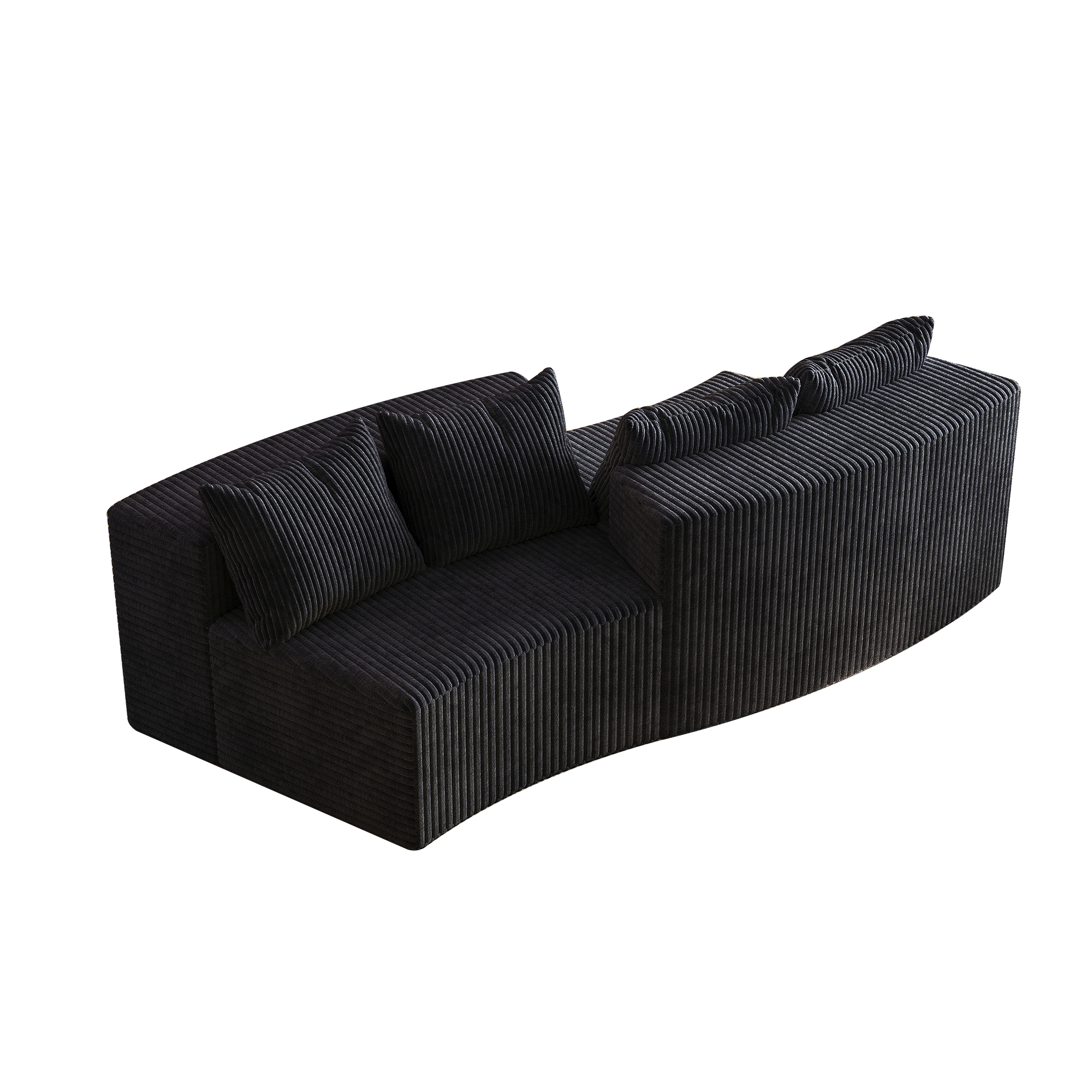 Sectional Sofa Curved Corduroy Black 2 Seat Modular No Assembly