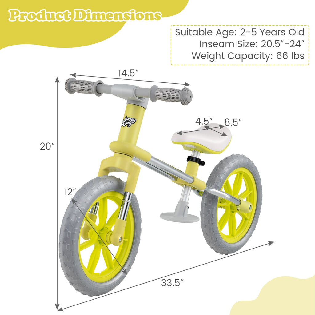 12 Inch Balance Bike with Adjustable Seat and Rotatable Handlebar