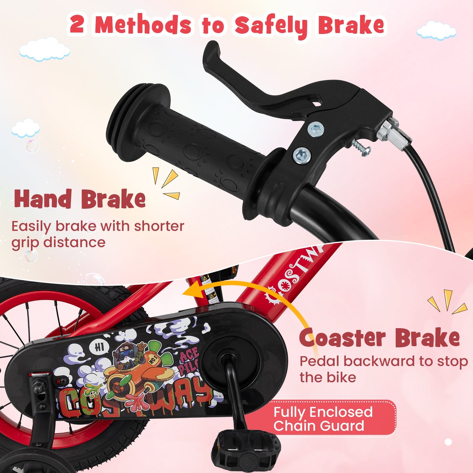 14 Inch Kids Bike Adjustable with Storage Basket and Double Brake for 3-5 Years Old-14 inches