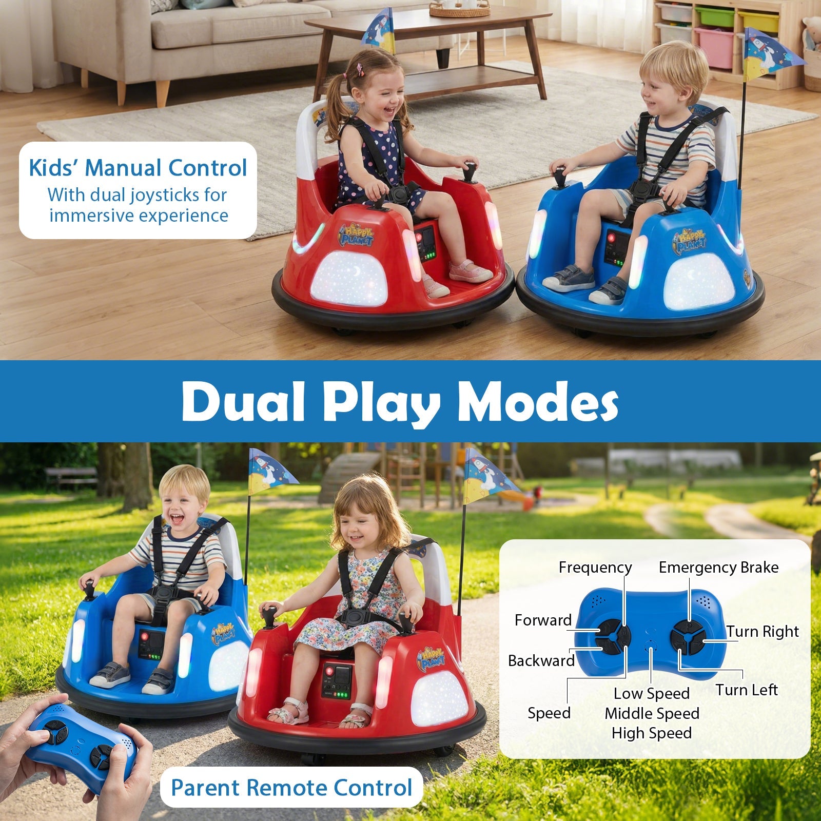 12V Kids Ride On Bumper Car with Remote Control and Flashing Lights