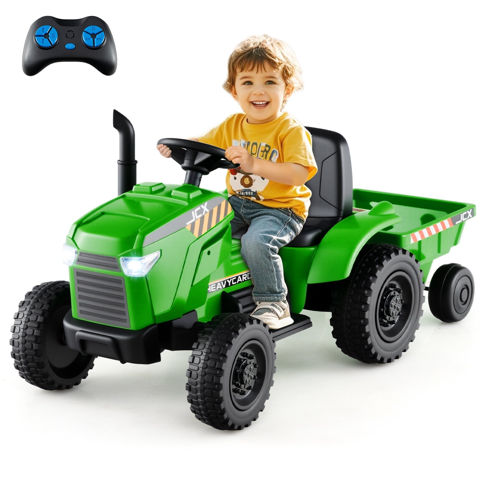 12V 2-in-1 Kids Ride On Tractor with Trailer and 3-Gear Shift