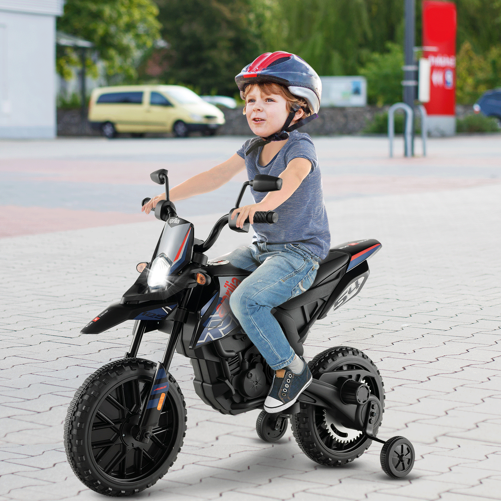 Aprilia Licensed Kids Ride On Motorcycle with 2 Training Wheels