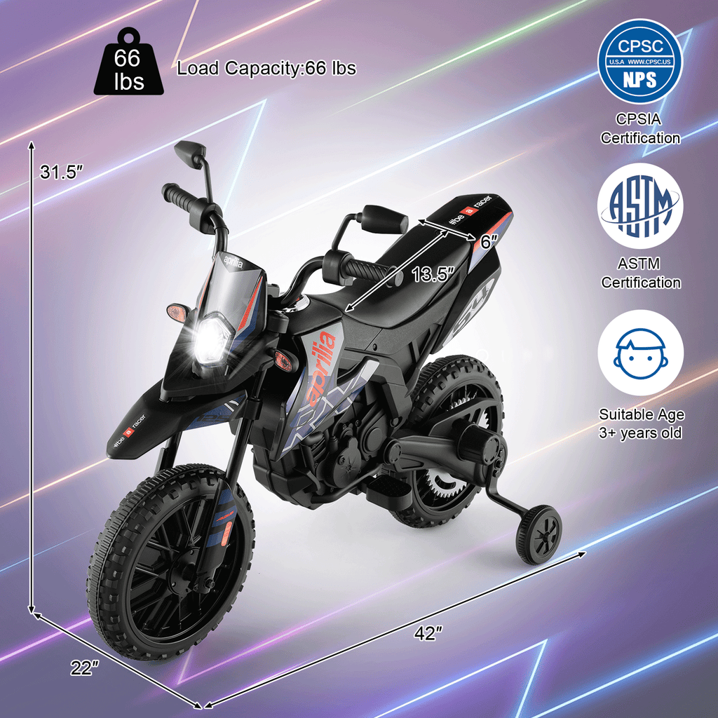 Aprilia Licensed Kids Ride On Motorcycle with 2 Training Wheels