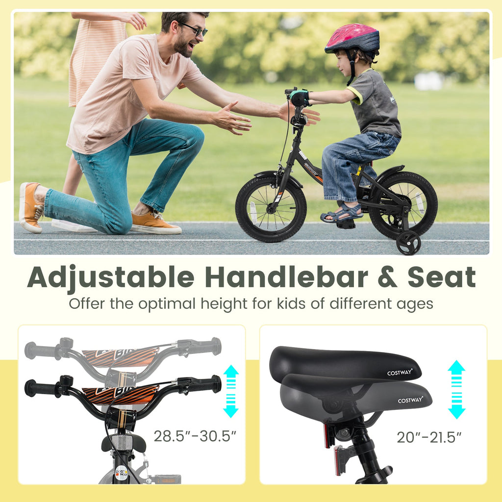12/14/16/18 Inches Kids Bike with Removable Training Wheels and Adjustable Seatfor 3-8 Years Old Black
