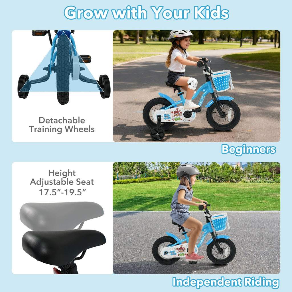 12/14/16 Inch Kids Bike with Training Wheels and Basket Navy Color