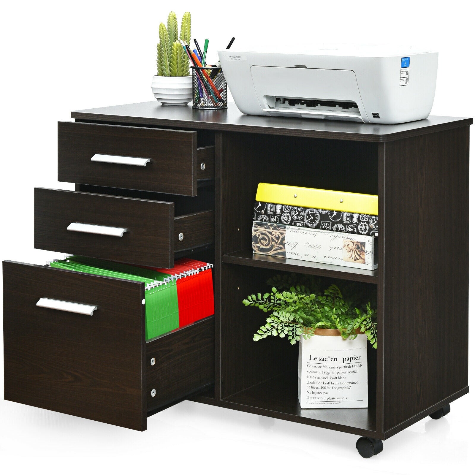 3-Drawer Mobile Lateral File Cabinet Printer Stand