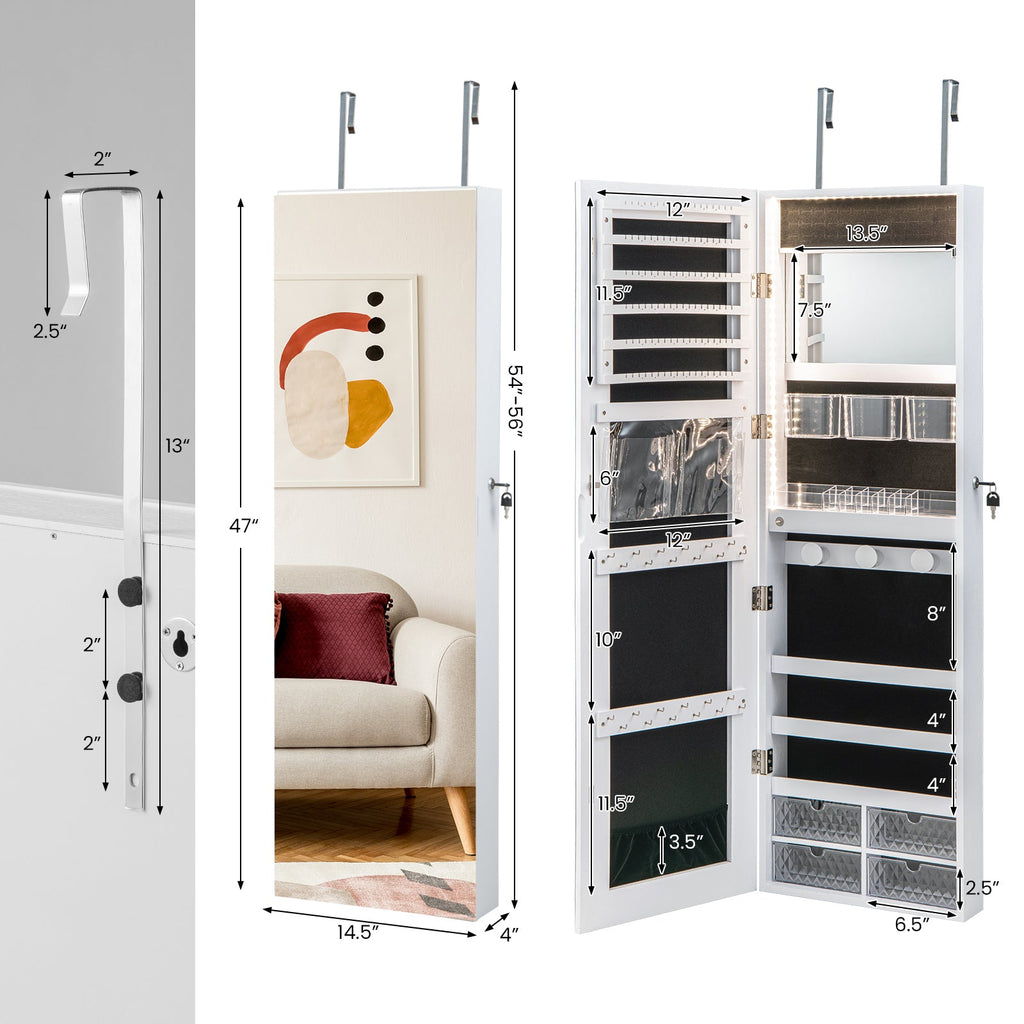 Wall Mounted Jewelry Cabinet with 3-Color Lights