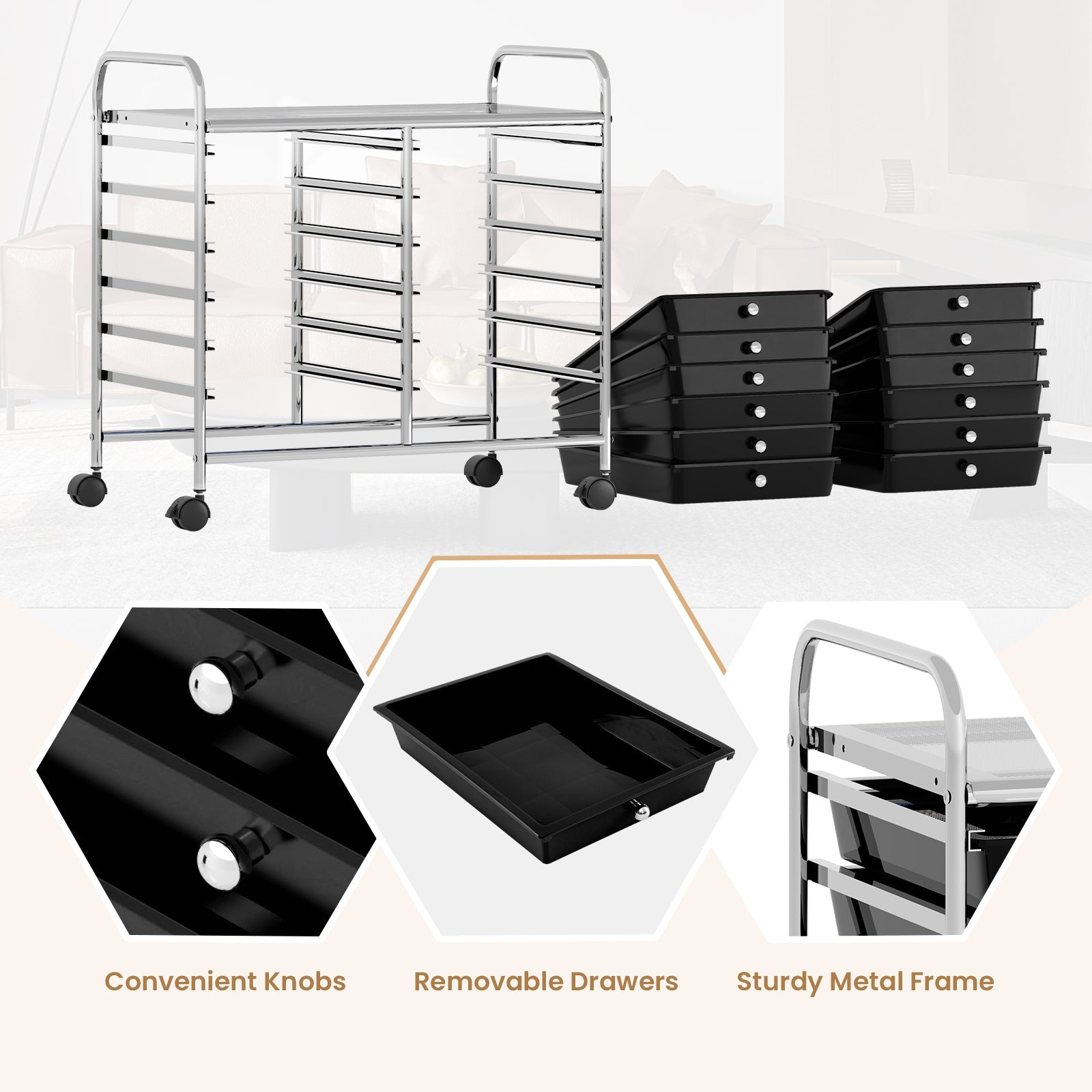 12 Drawers Rolling Storage Cart for Home and Office