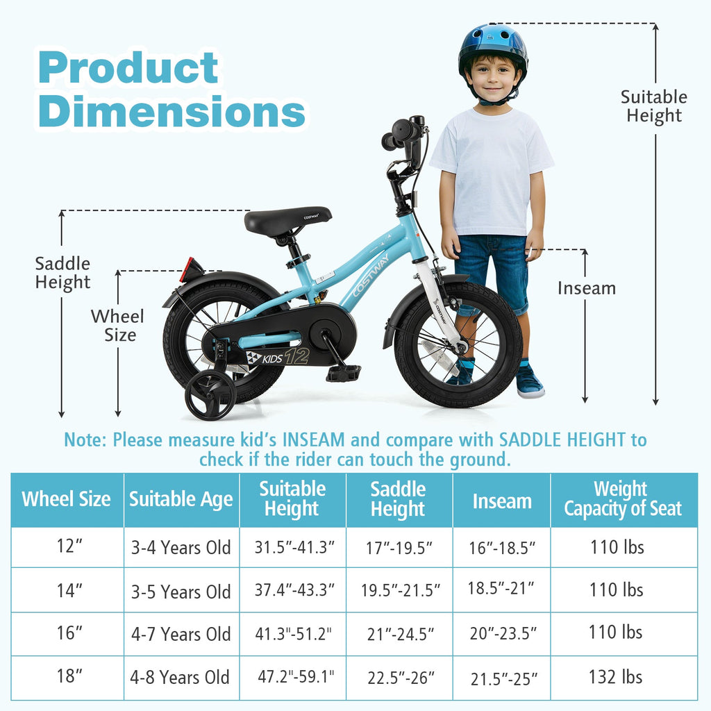 14-Inch Kids Bike for 3-5 Years Old Children Bicycle with Training Wheels