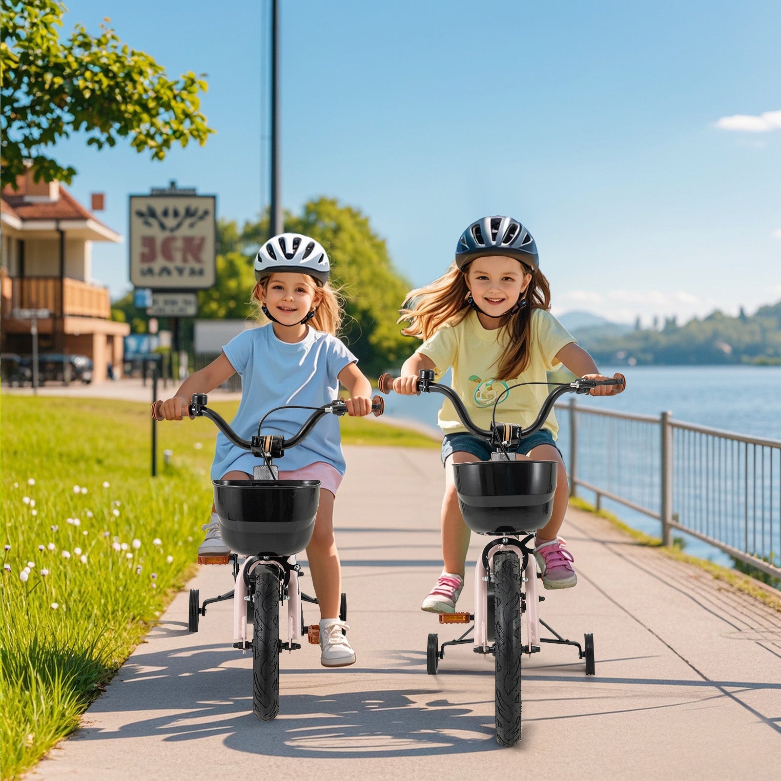 14 Inches Kids Bike with Basket and Adjustable Handlebar for 3-5 Years Old