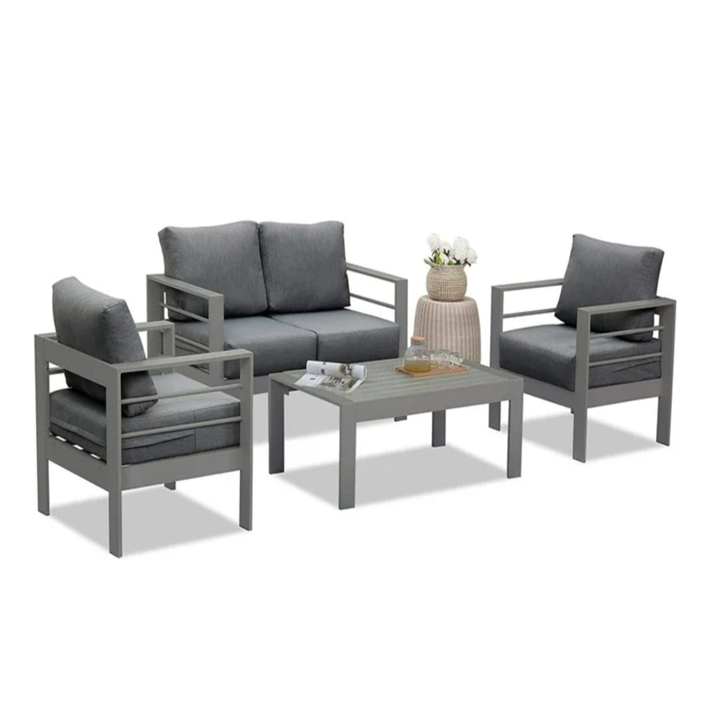 Outdoor Loveseat Aluminum Gray Dark Gray Olefin Cushions 50in
