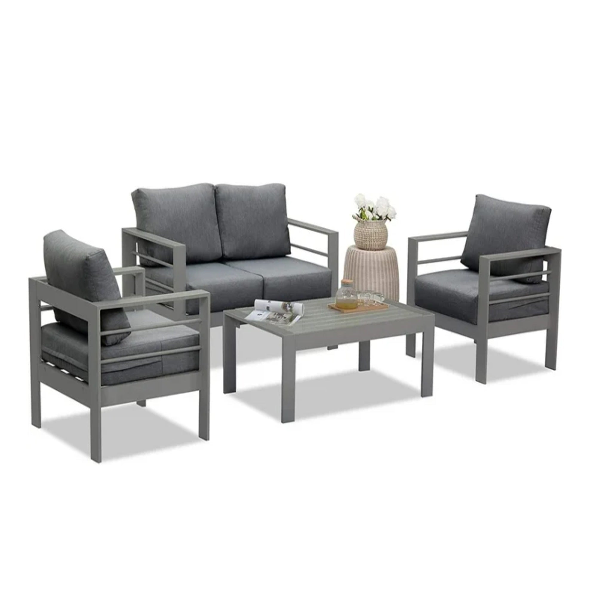 Outdoor Loveseat Aluminum Gray Dark Gray Olefin Cushions 50in