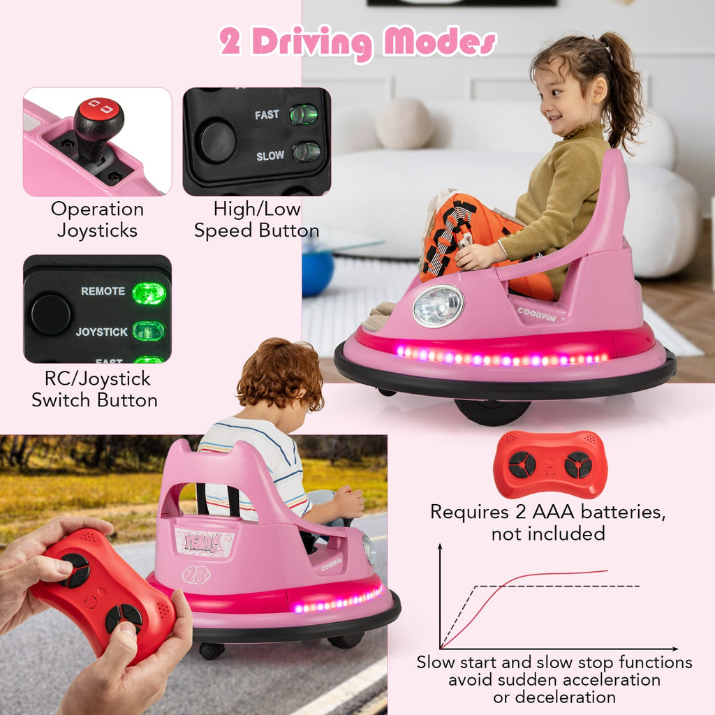 12V Kids Ride On Bumper Car with Remote Control and Dual Joysticks