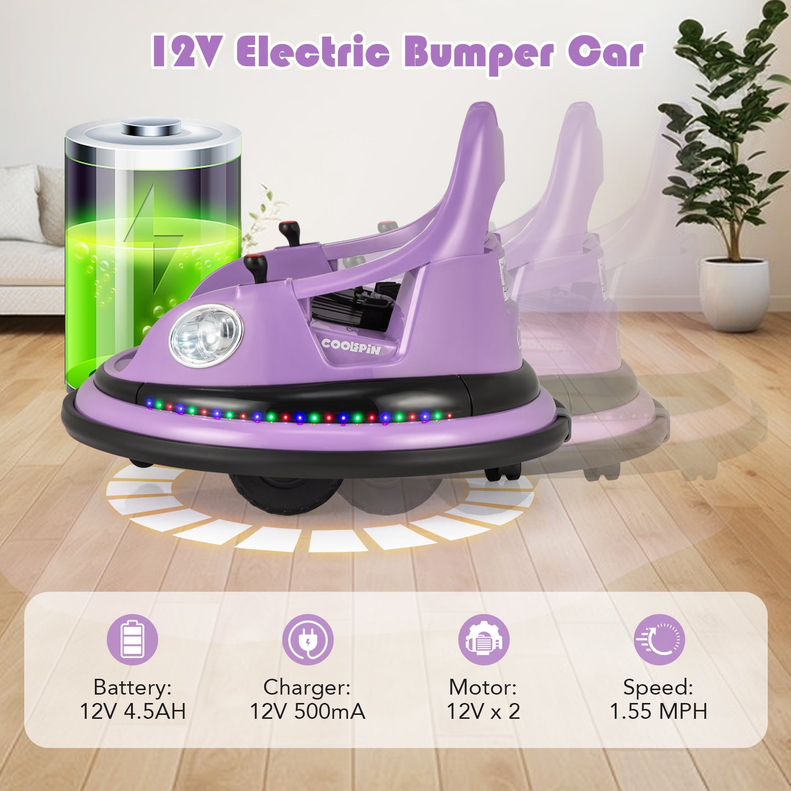 12V Kids Ride On Bumper Car with Remote Control and Dual Joysticks