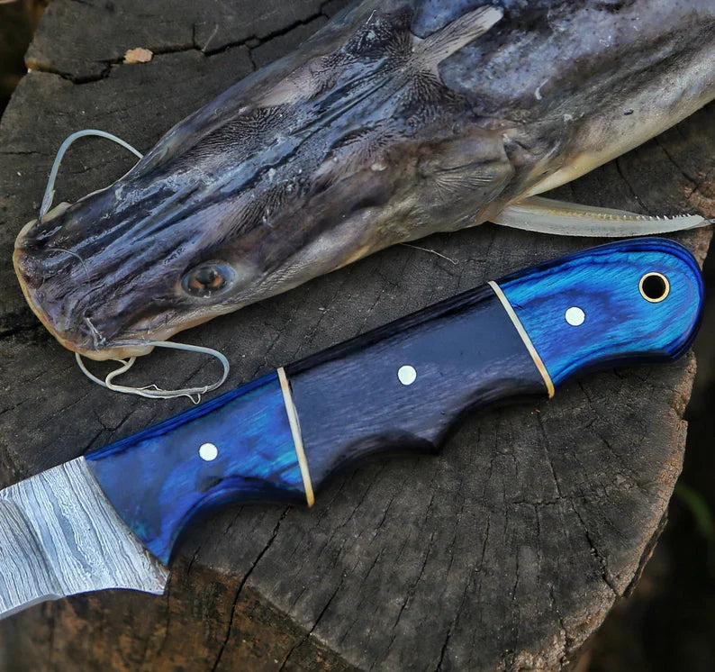 Custom Handmade Damascus Steel Fillet Knife with Pakka Wood Handle - 13" Overall Length