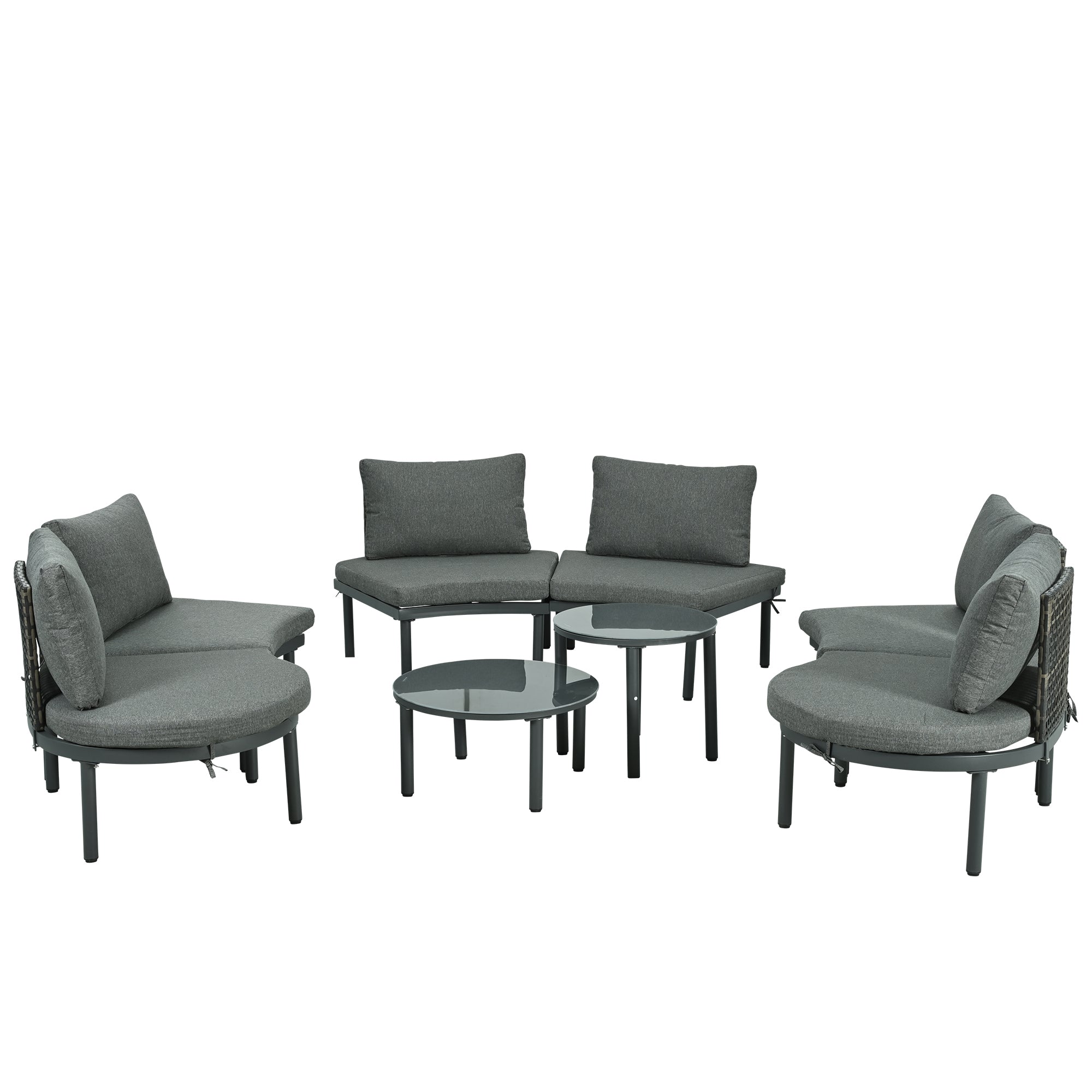 Outdoor Patio Set Half Moon Wicker Aluminum Gray 8 Piece 2 Tables