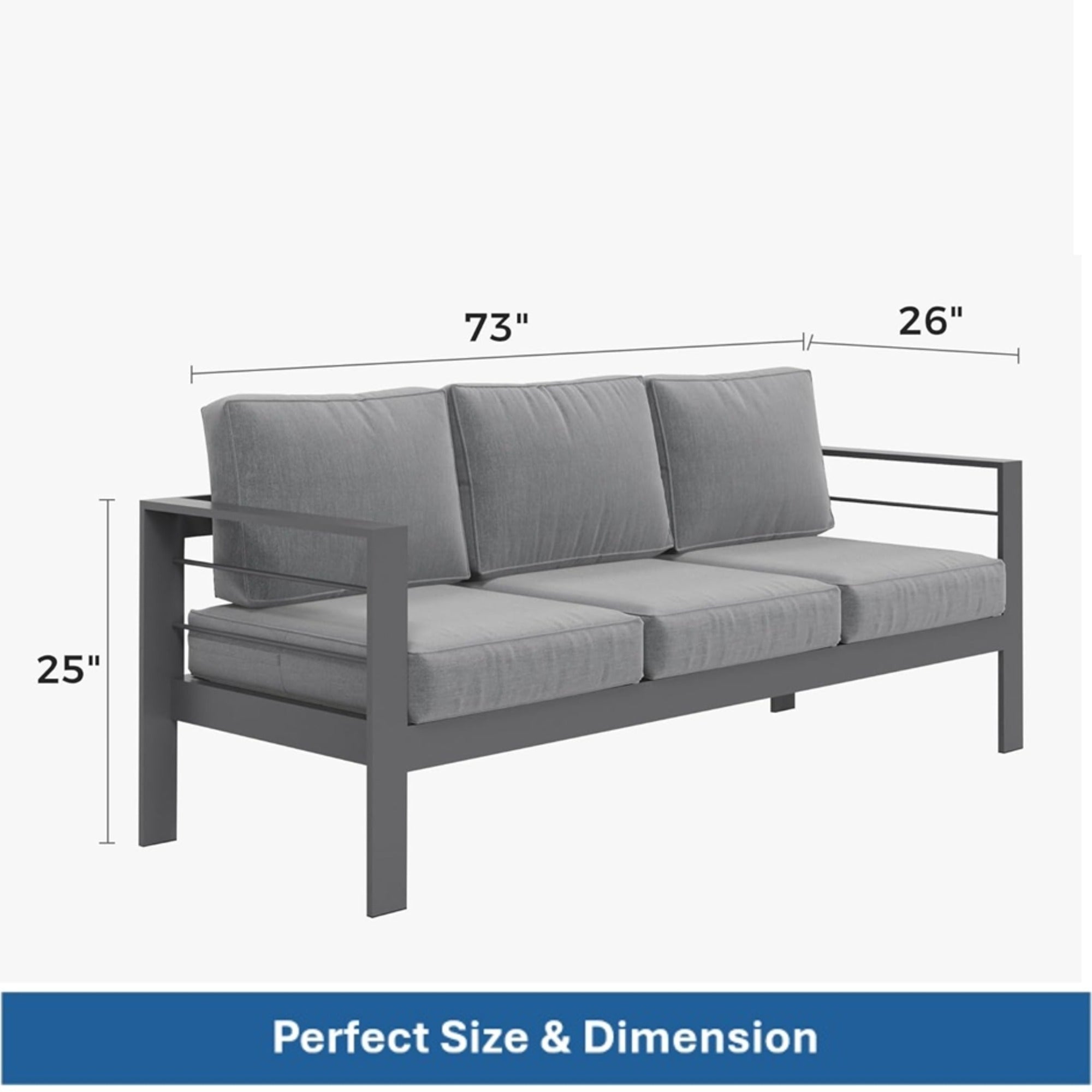 Outdoor Conversation Set 5 Seat Aluminum Gray Blue Cushion