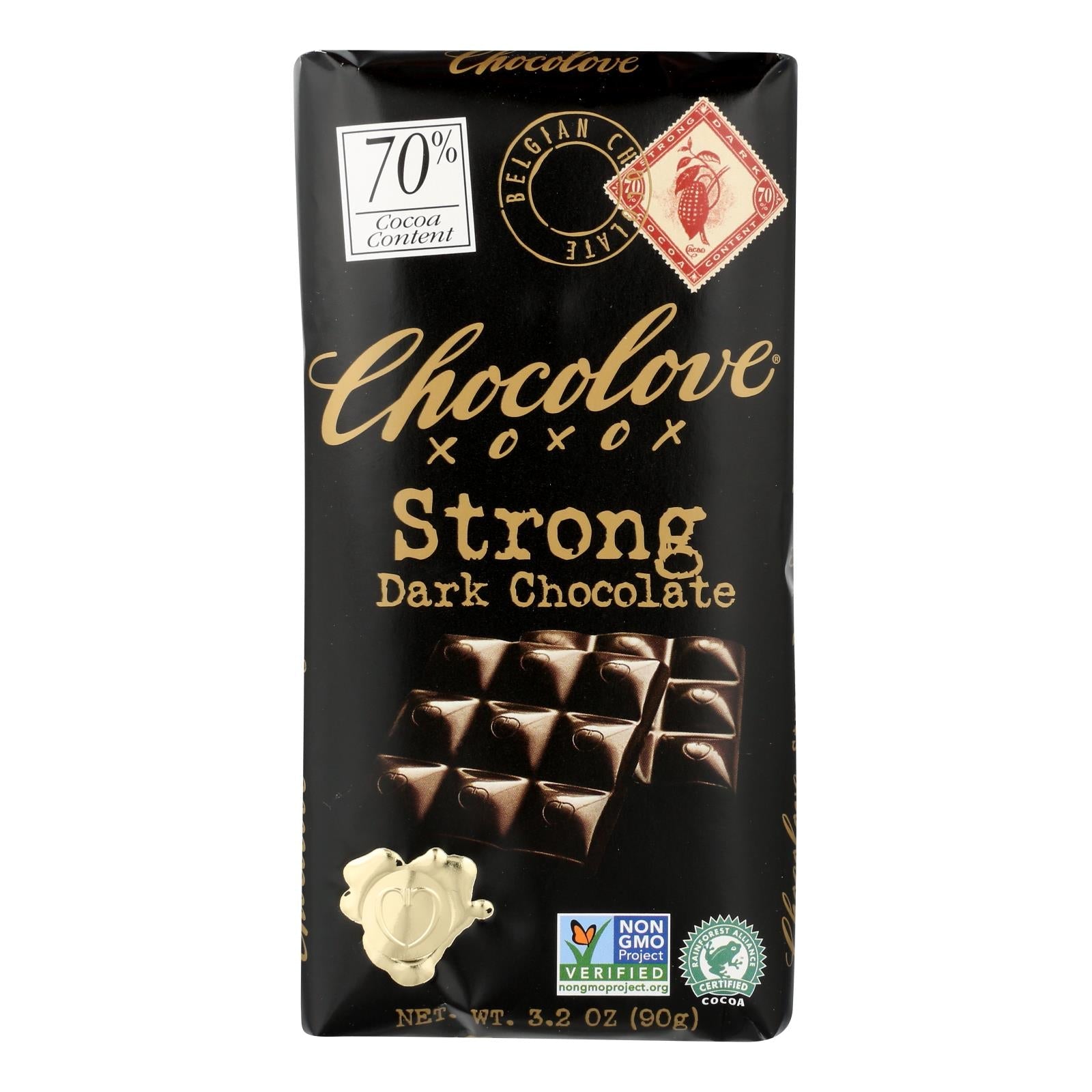 Chocolove XOXOX Strong Dark Chocolate Bar, 3.2 oz., Case of 12