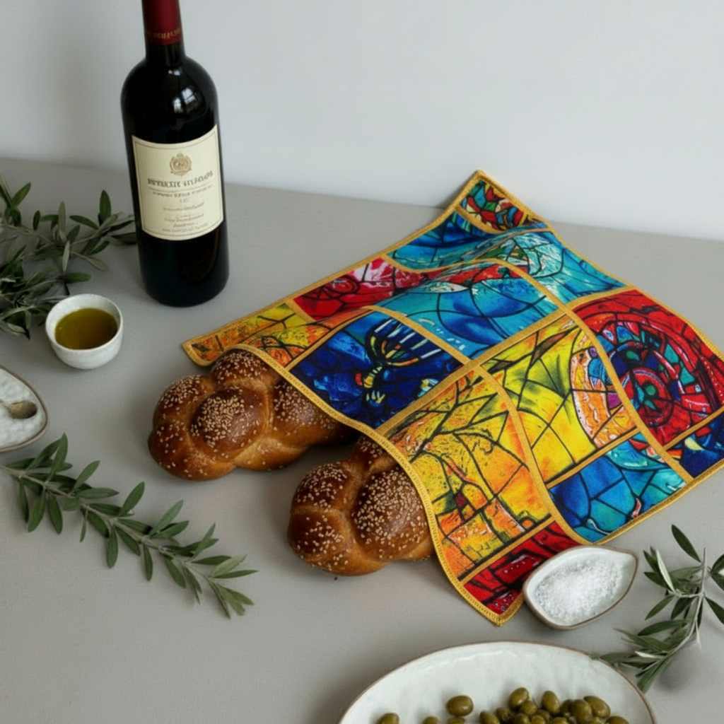 Shabbat Challah Cover Made from Sustainable Bamboo Fabric - Chagall Cover Series