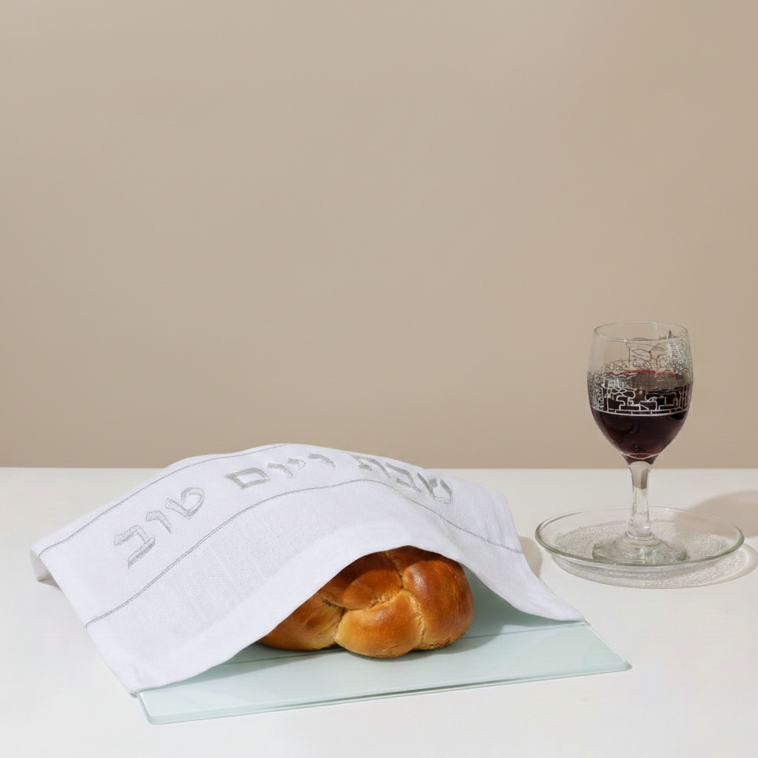 Luxury White Linen Challah Cover – Nice Shabbat Series