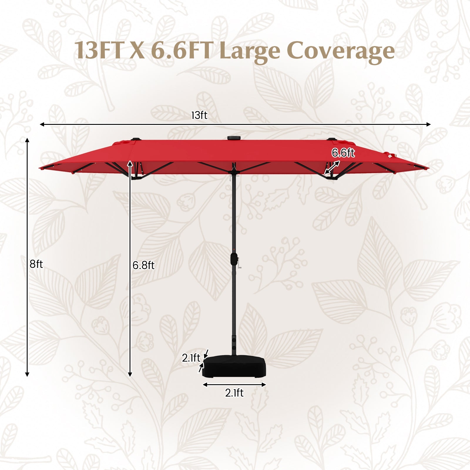 13FT Double-sided Patio Umbrella with Solar Lights for Garden Pool Backyard