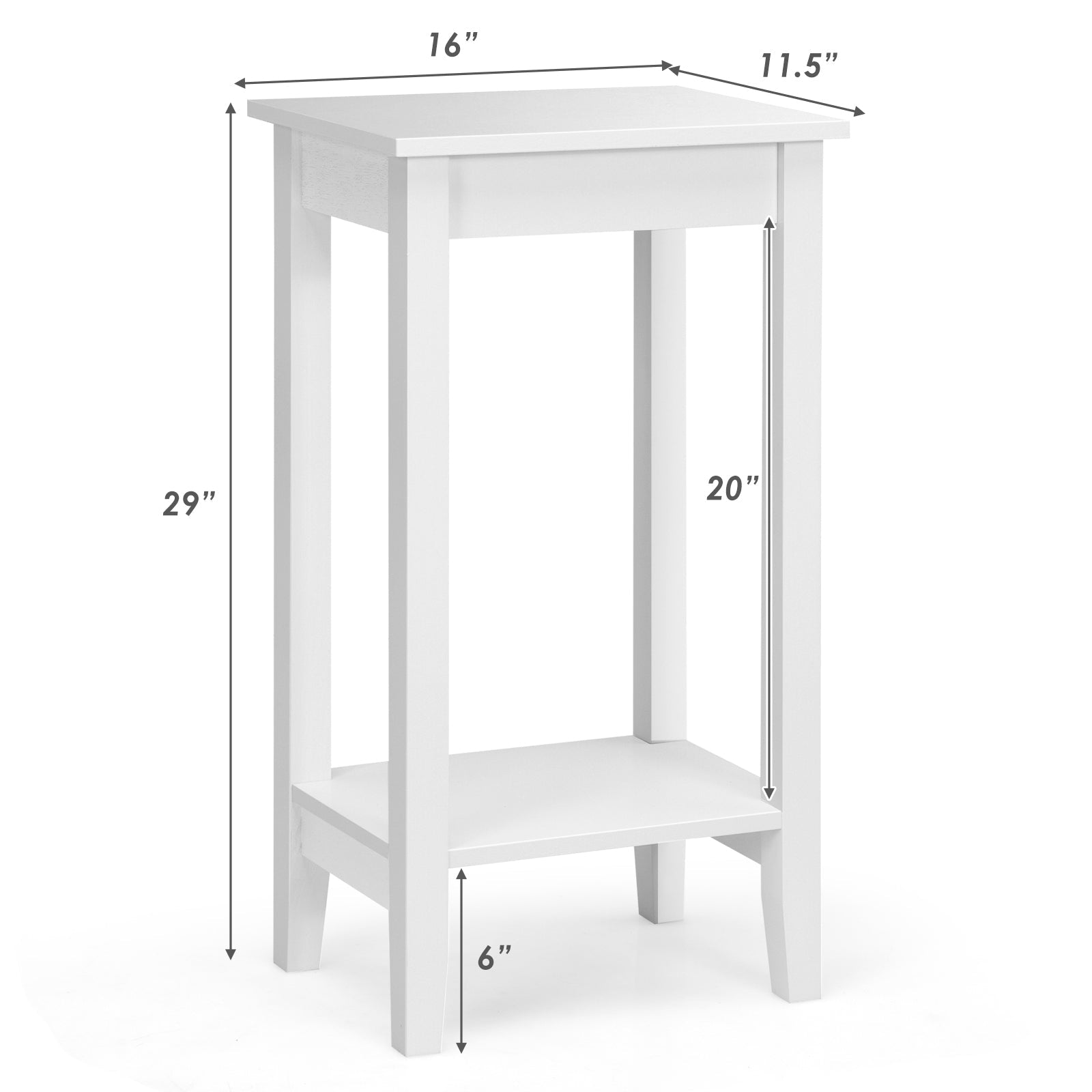 2-Tier Nightstand End Side Wooden Legs Table for Bedroom