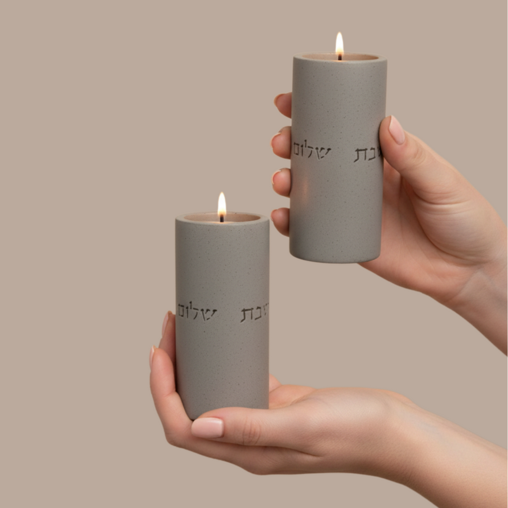 Contemporary Shabbat Candle Holders from Concrete - Flow Series