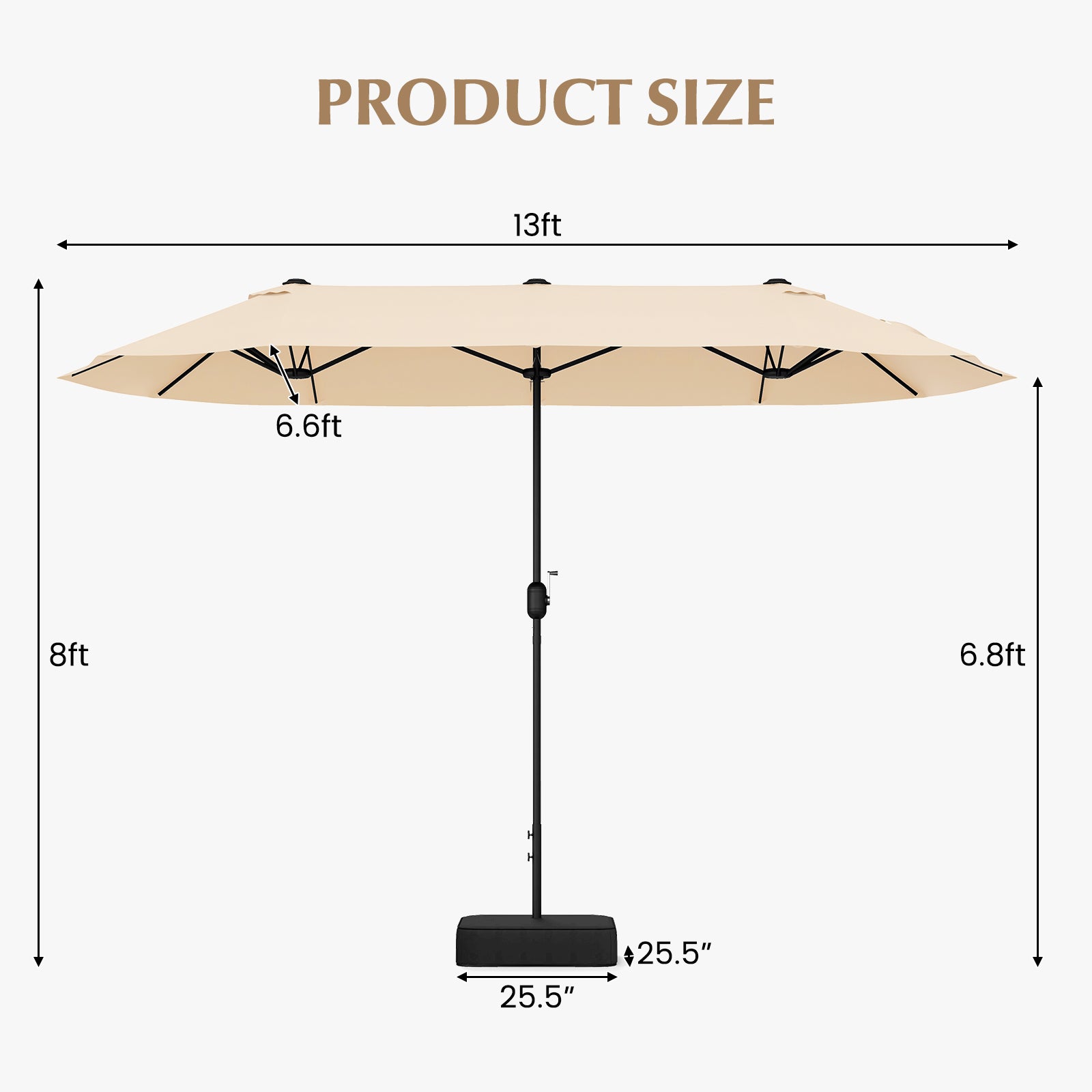 13FT Double-sided Patio Twin Table Umbrella with Crank Handle-Tan