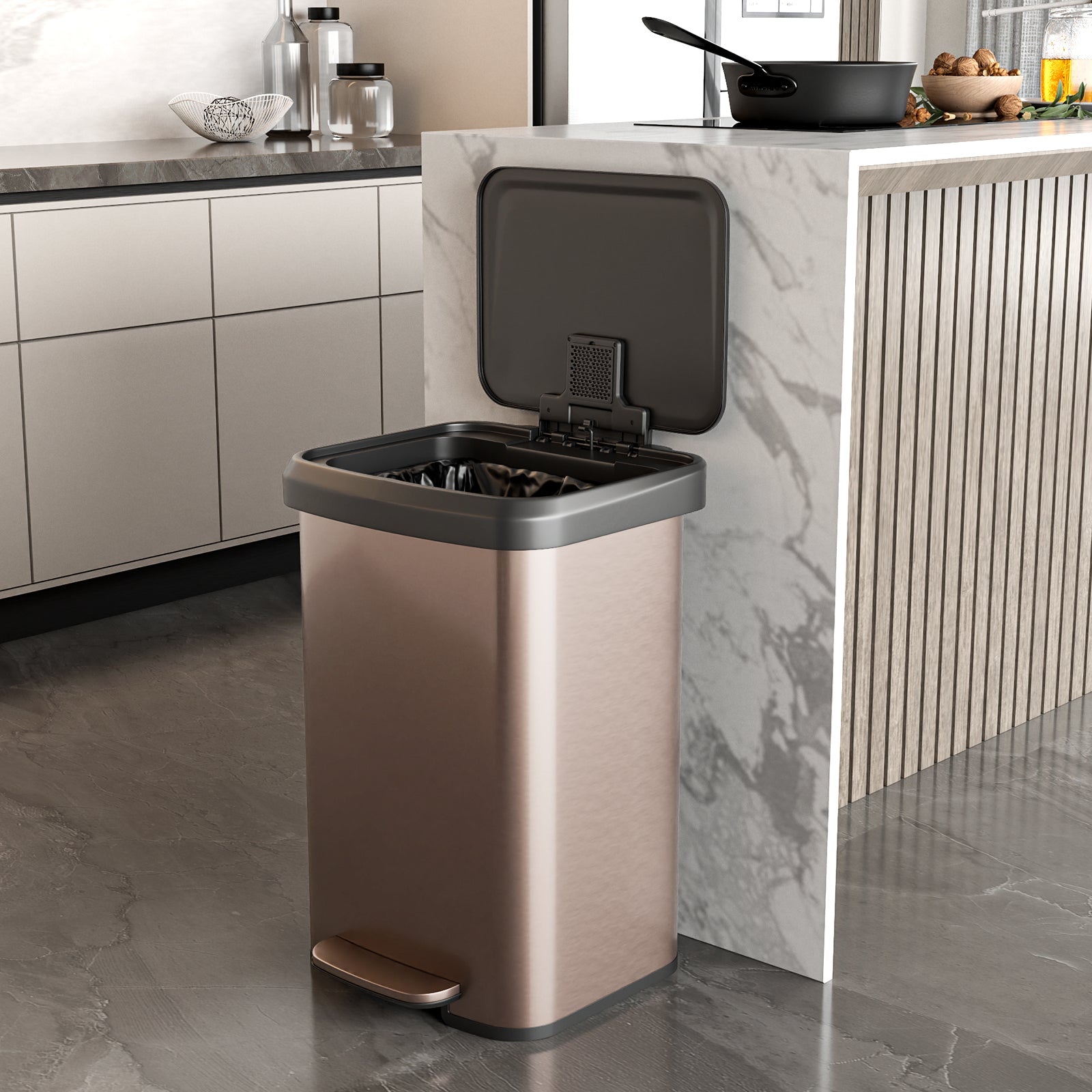 13.2 Gallon Step Trash Can with Soft Close Lid and Deodorizer Compartment
