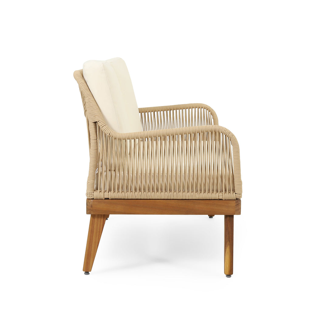 Outdoor Chat Set Acacia Wood Rope Teak Cushions 4 Piece Seats 4