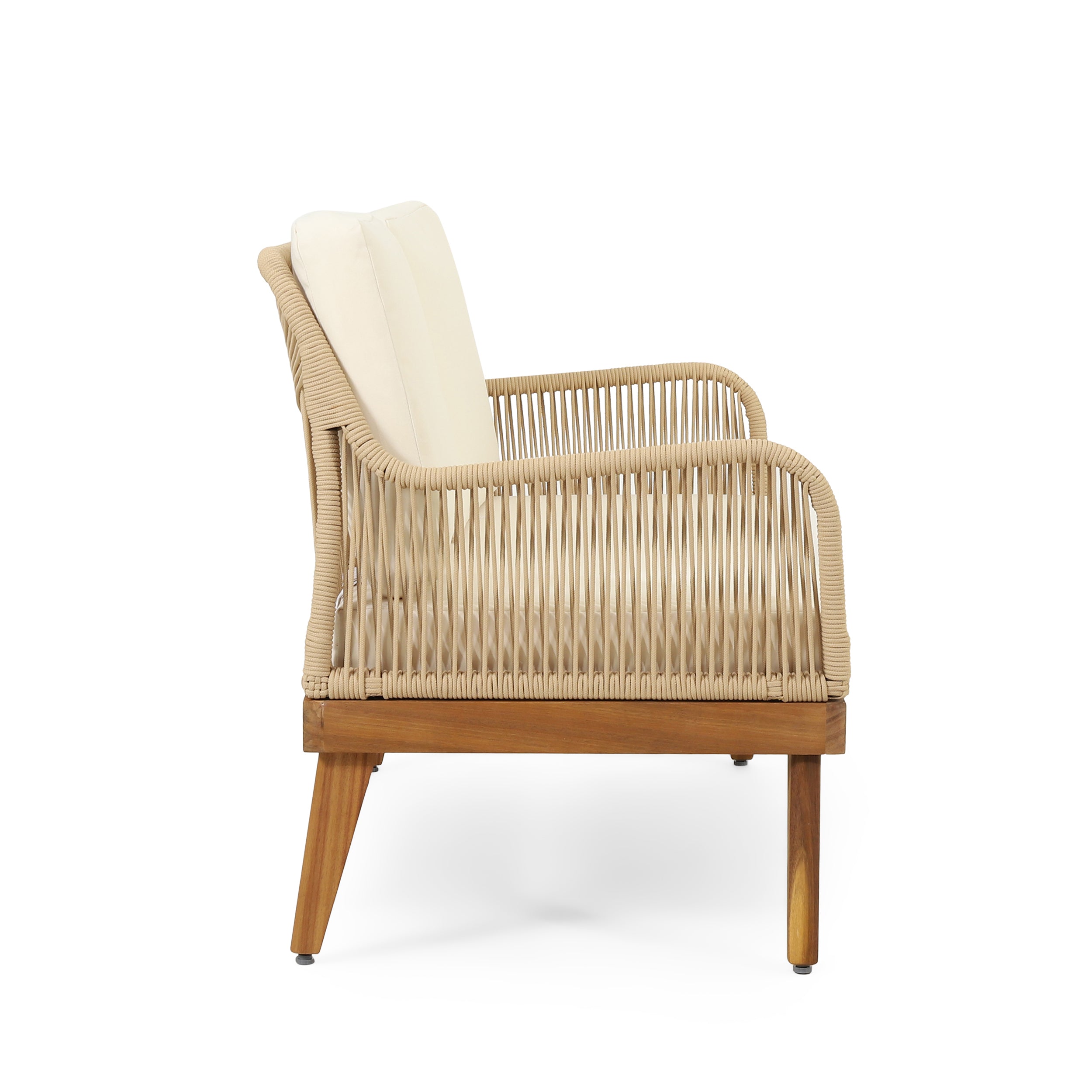 Outdoor Chat Set Acacia Wood Rope Teak Cushions 4 Piece Seats 4