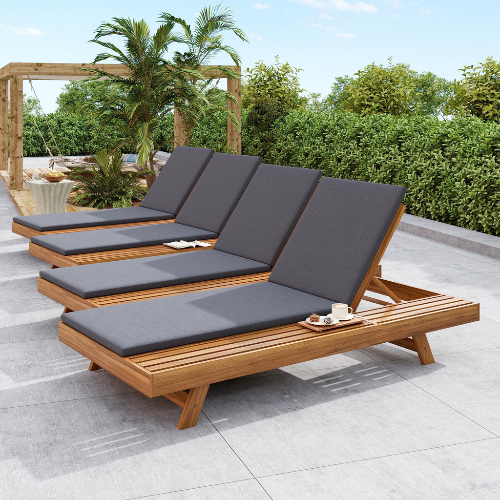 Acacia Wood Chaise Lounge Dark Gray Cushion 4-Position