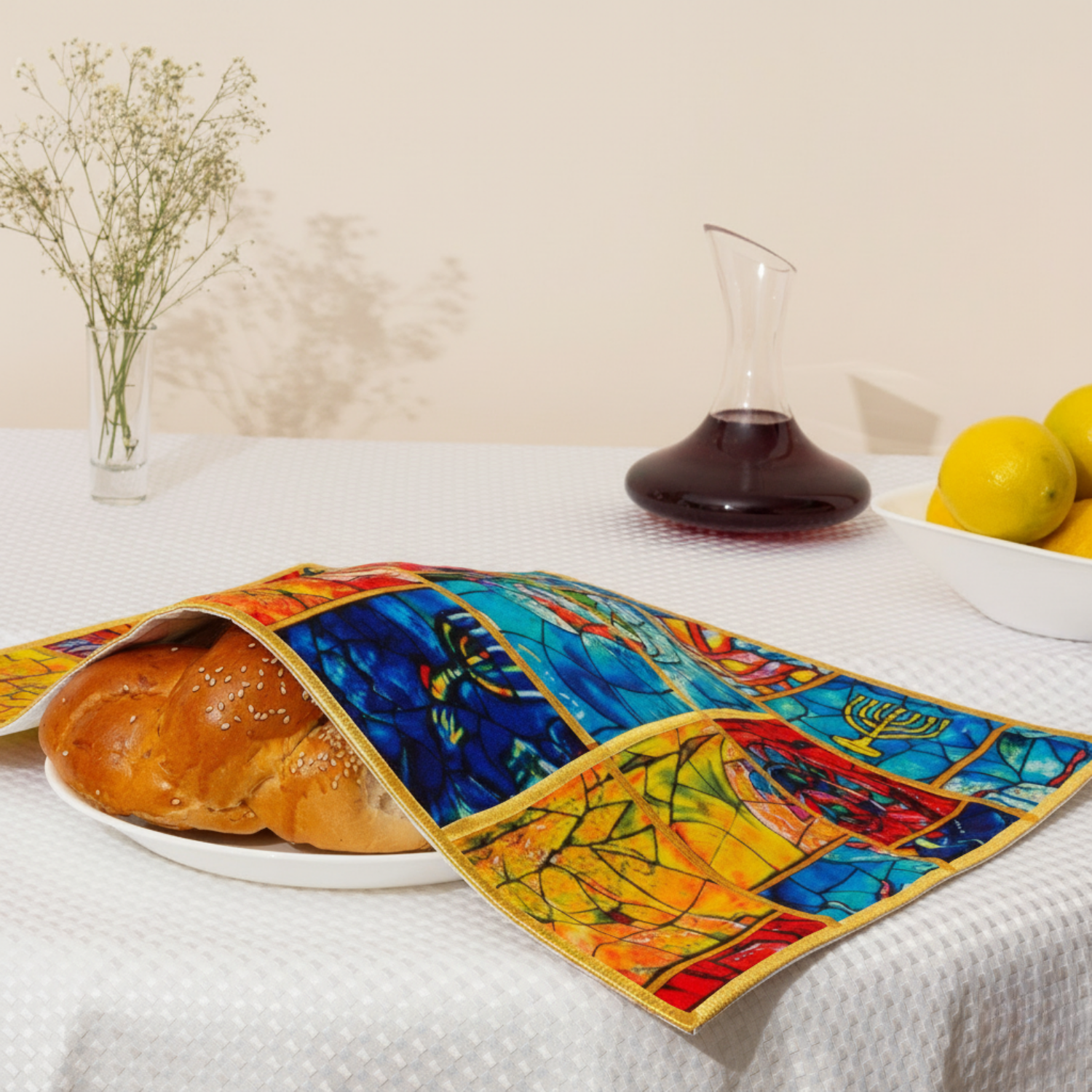Shabbat Challah Cover Made from Sustainable Bamboo Fabric - Chagall Cover Series
