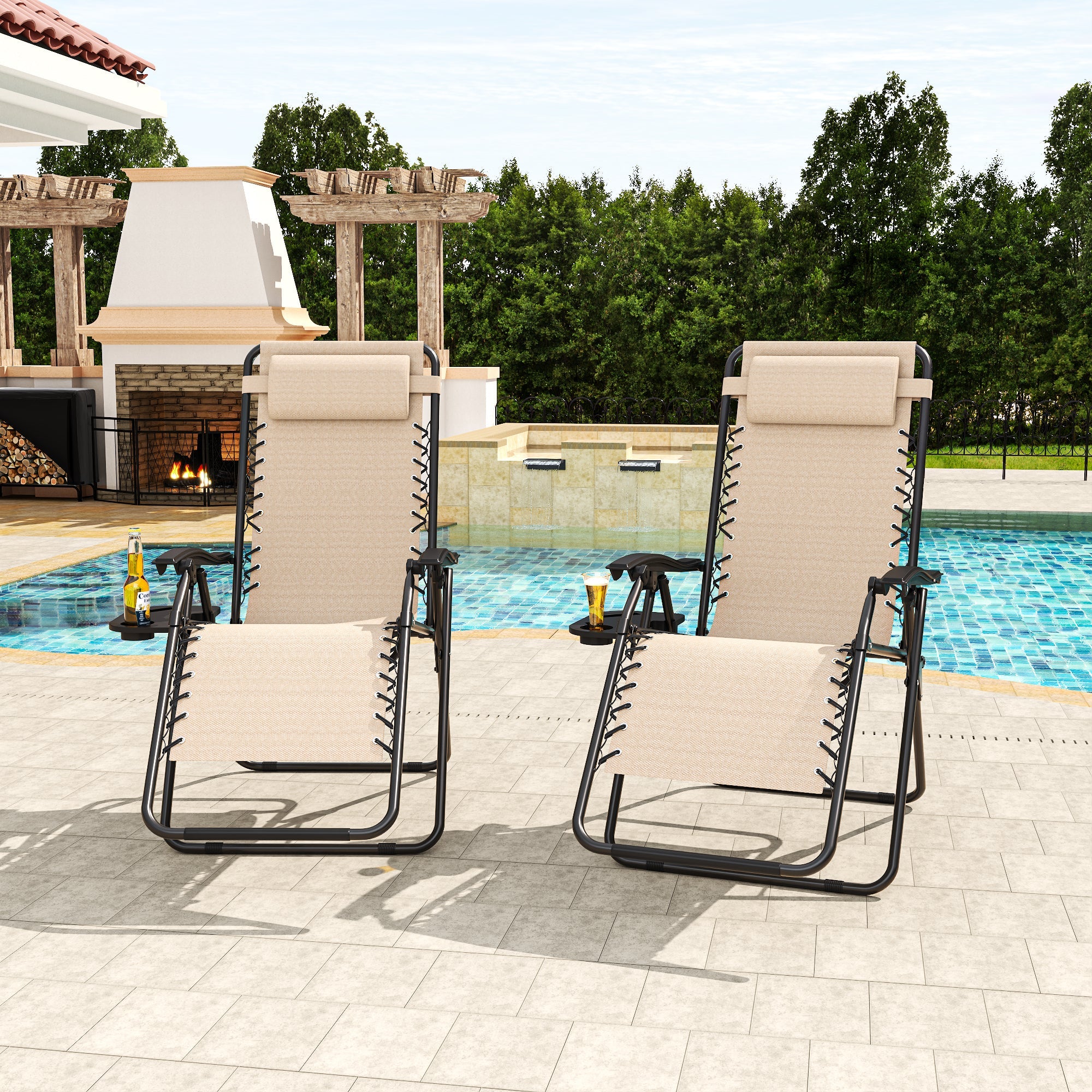 Outdoor Zero Gravity Chair Metal Khaki 90-170 Degree Adjustable 300 LB