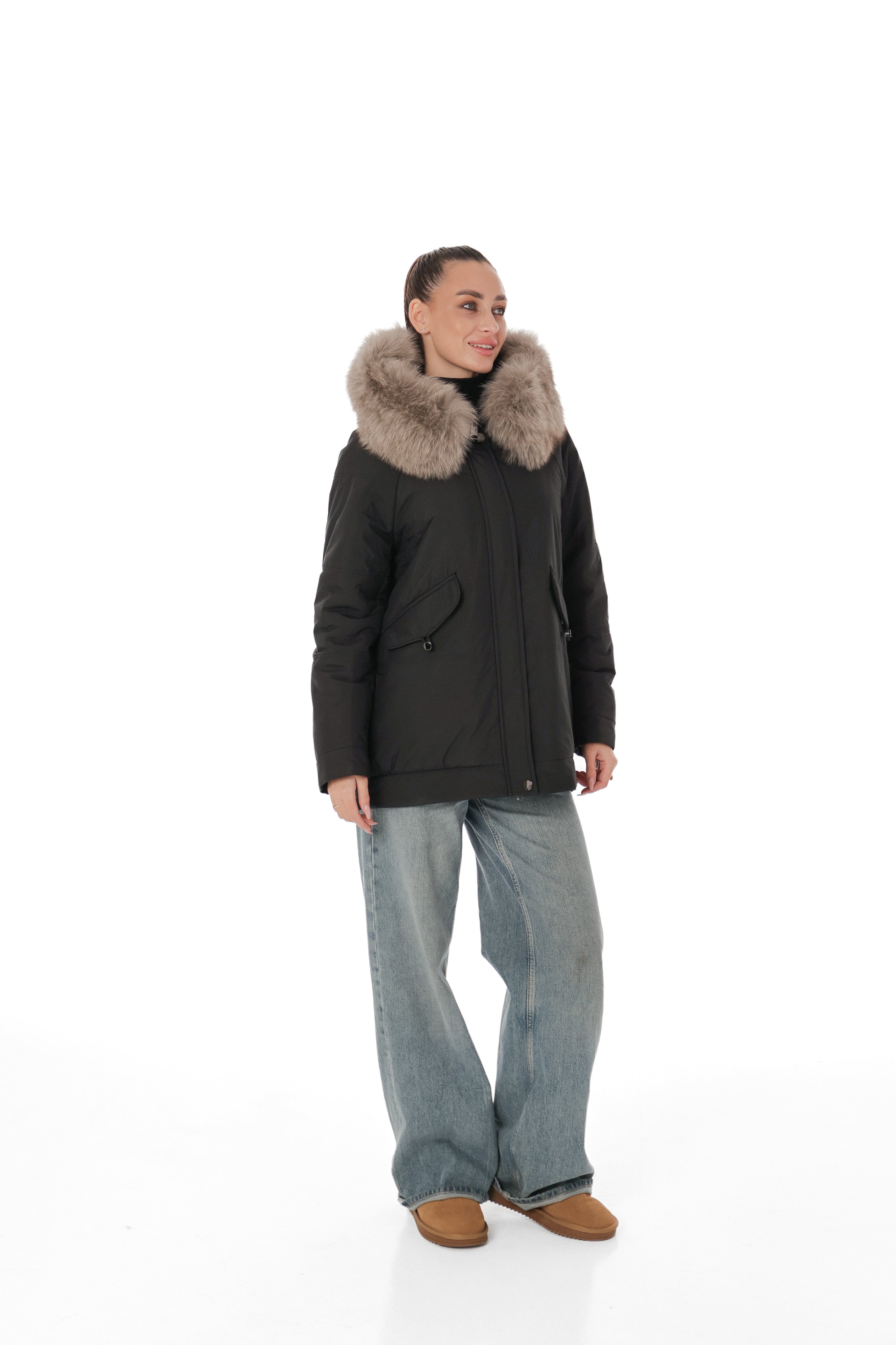 Genuine Polar Fox Camel Wool Blend Coat
