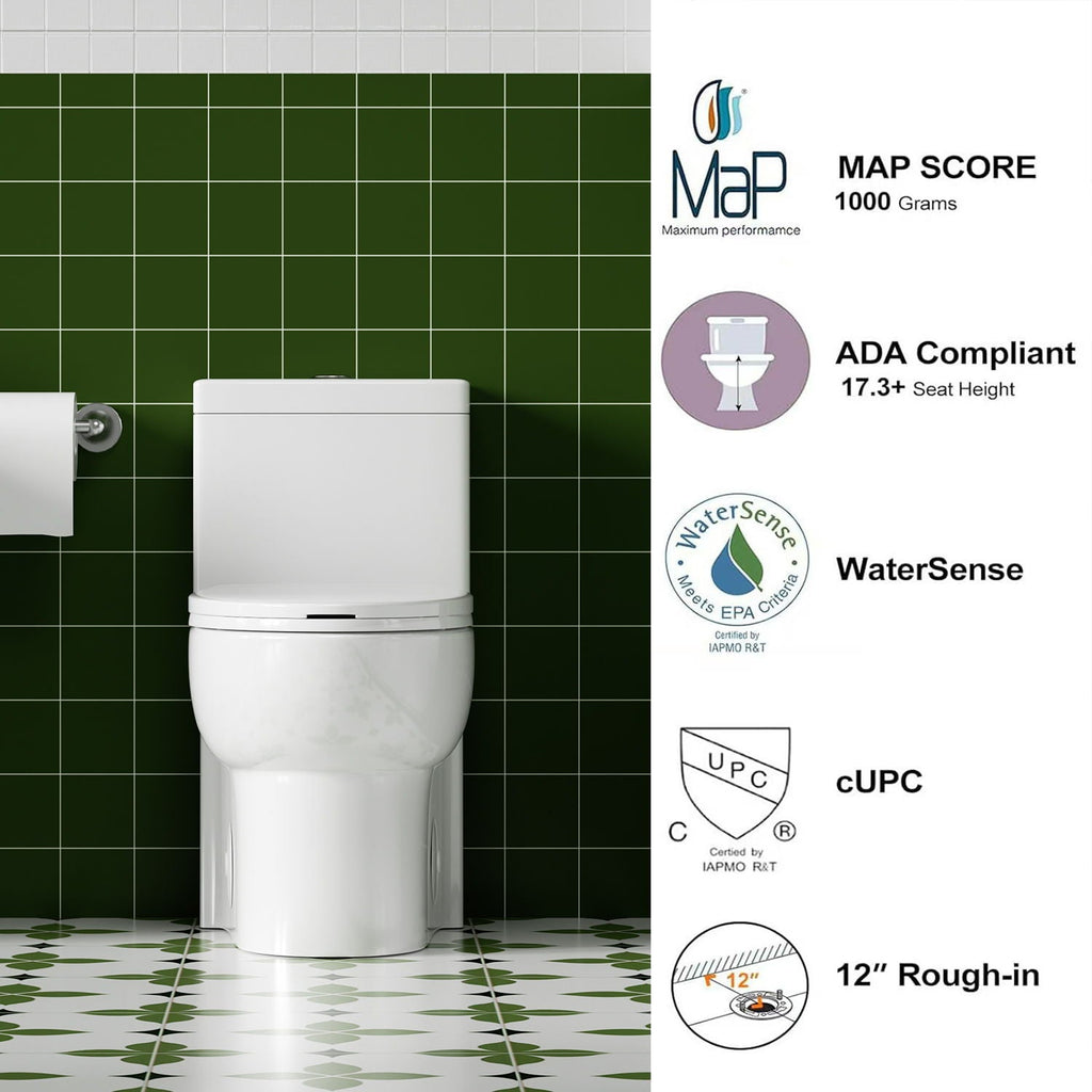 Gloss Tornado Flush 1 Piece Toilet With Soft Closing Seat, Water Saving Dual Flush - Gloss White