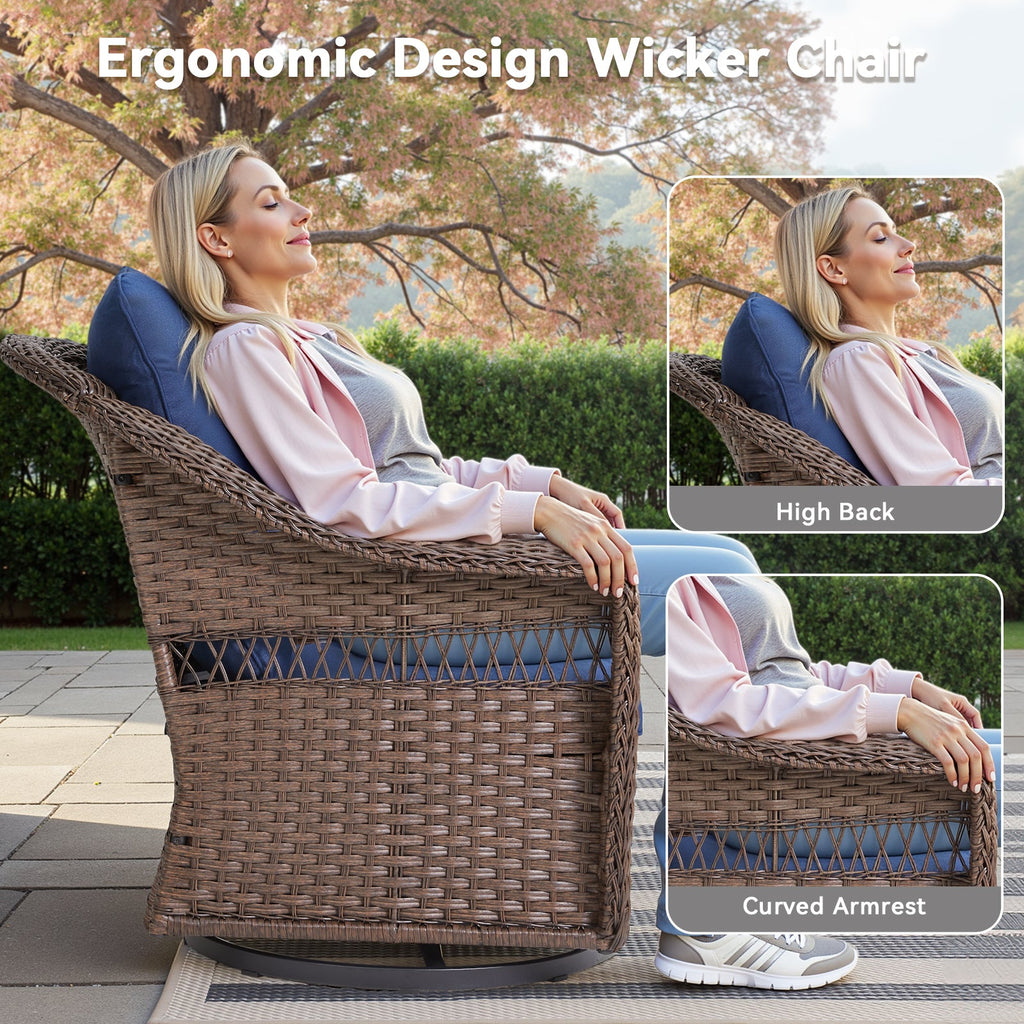Outdoor Swivel Rocking Chair PE Rattan Brown Set of 2 with Cushions