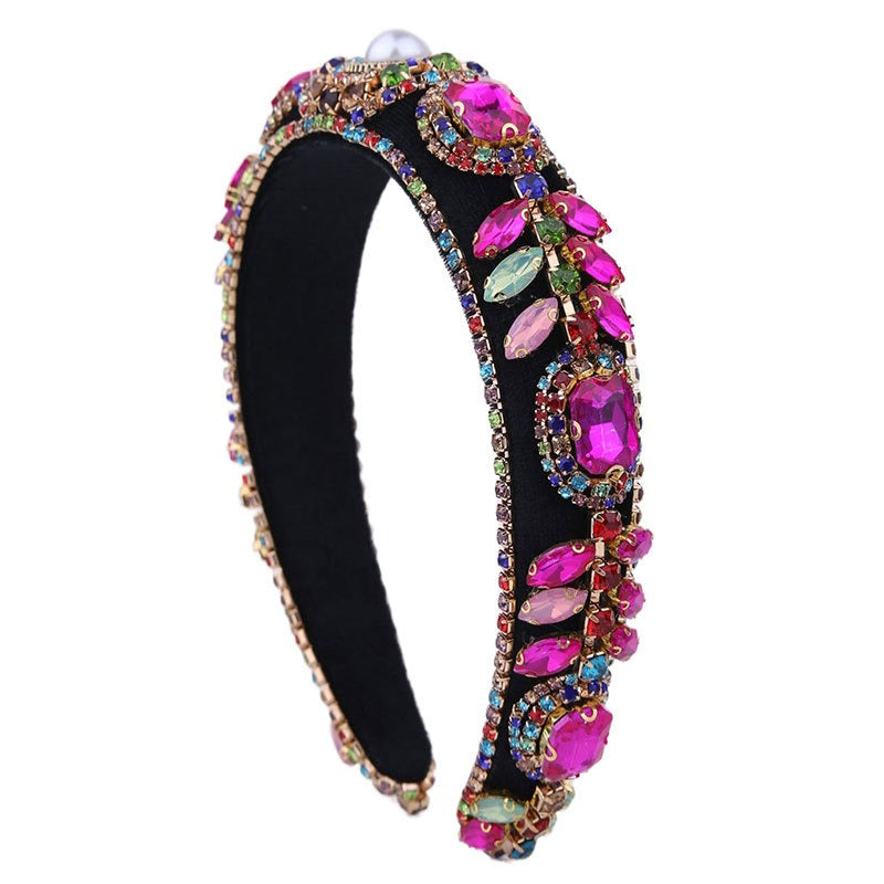Decorated with colored glass diamond flower headband