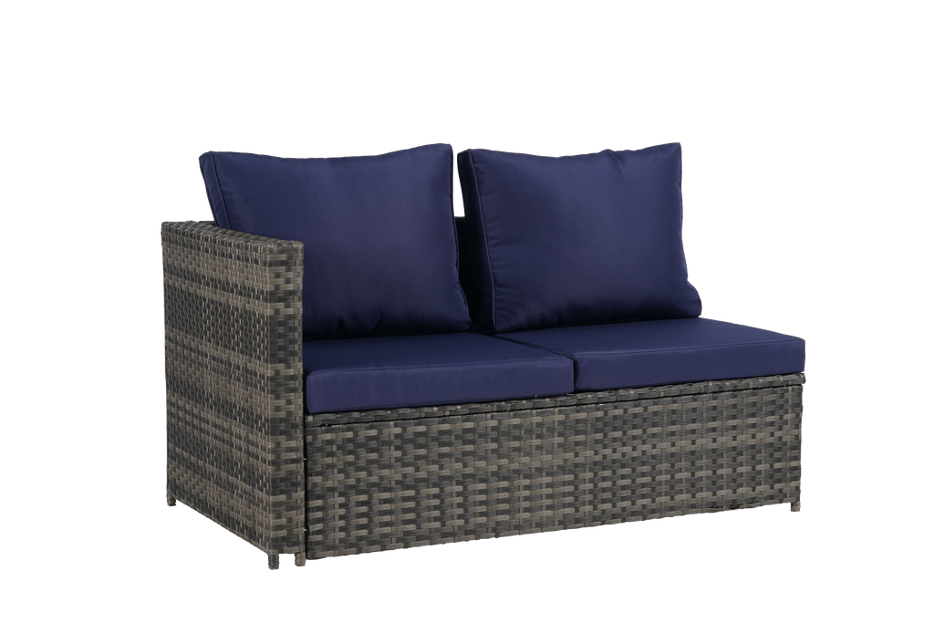 Outdoor Patio Rattan Set 6 Piece Seats 8 Dark Blue