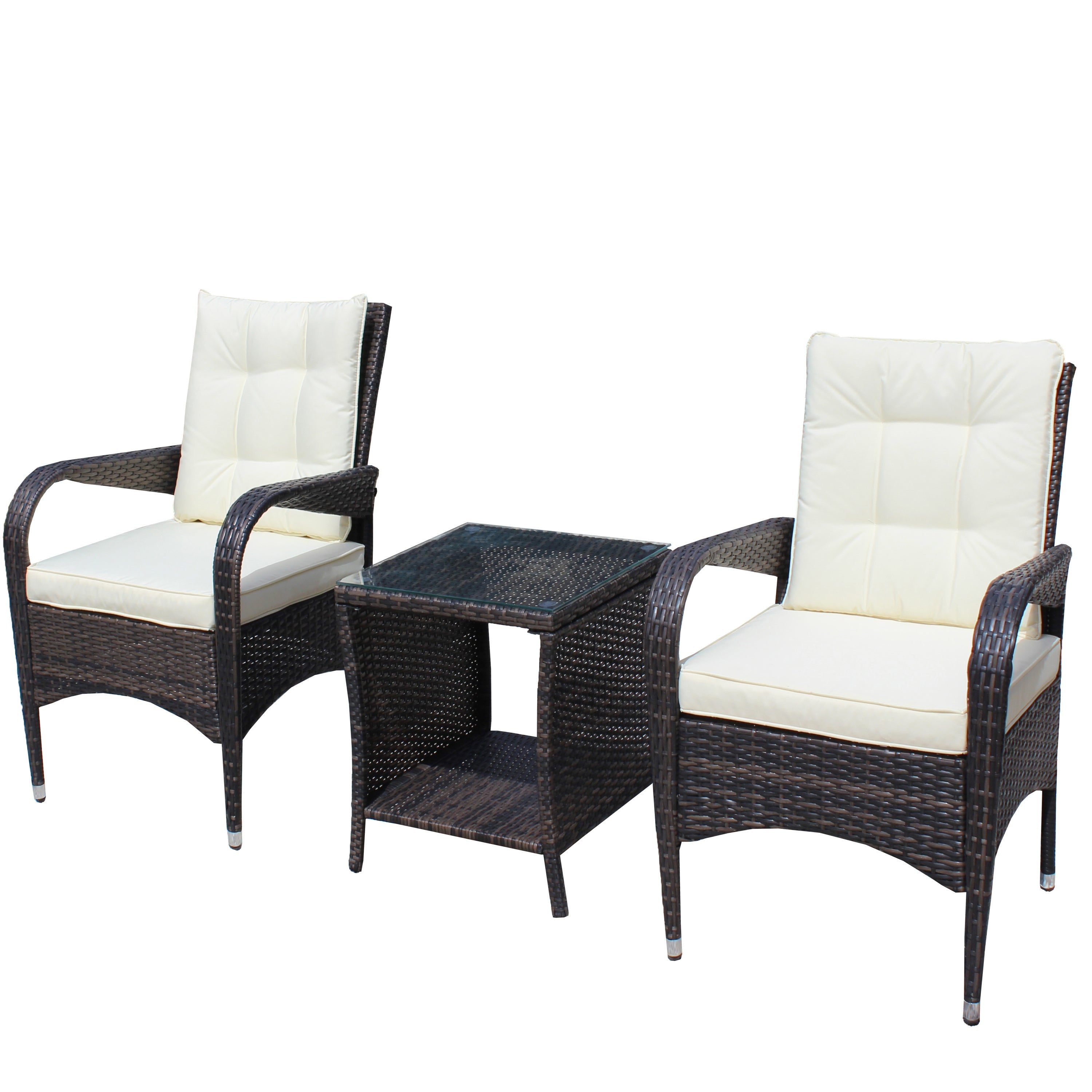 Outdoor Conversation Set PE Rattan Steel Brown Beige Cushion 3 Piece