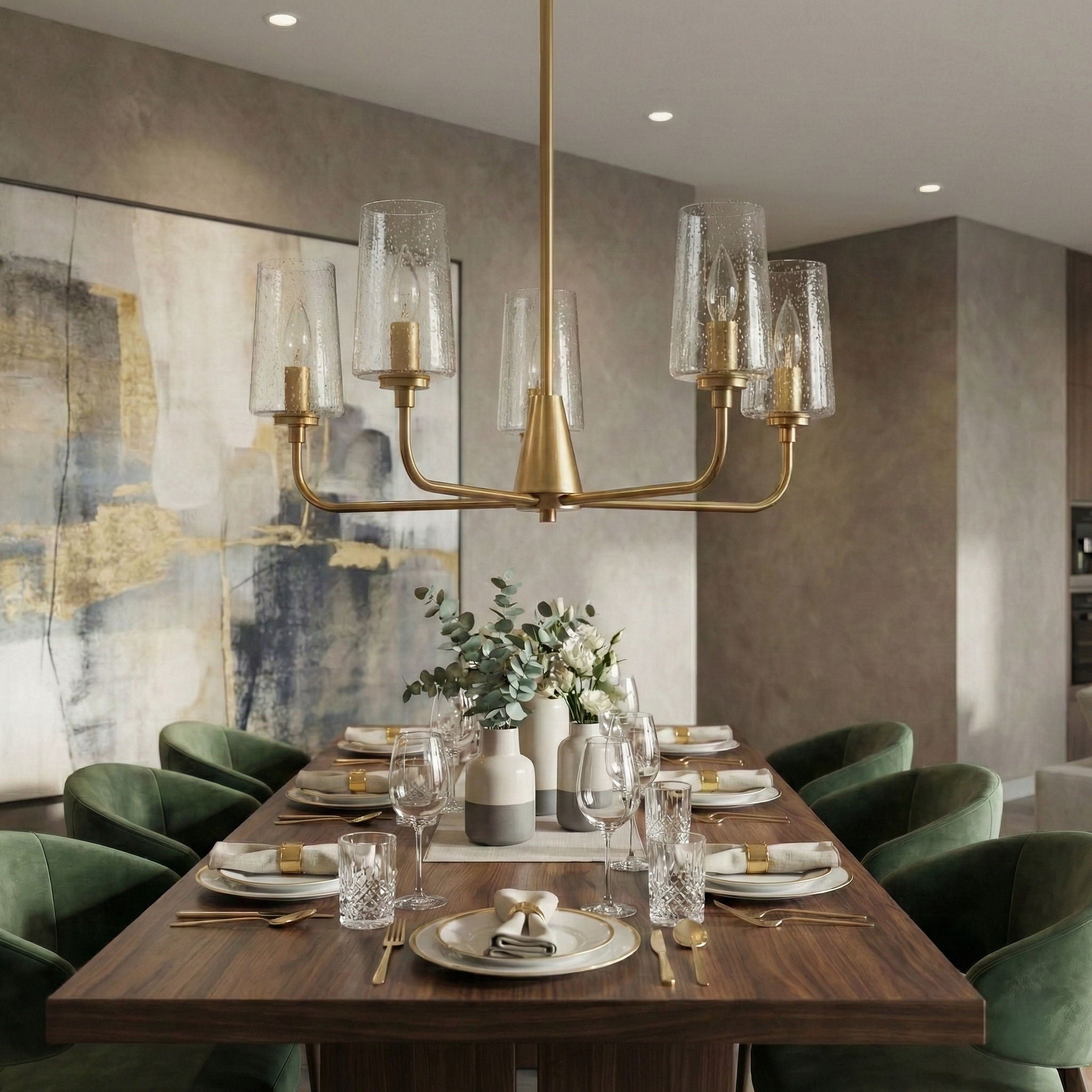Dazzle - 5 Lights Chandelier With Clear Seeded Satin - Antique Brass / Clear / Gold