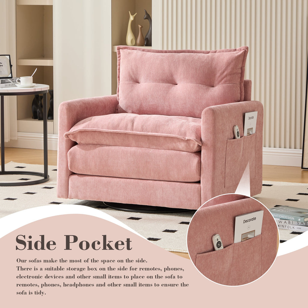 Accent Chair Swivel Barrel Chenille Pink Memory Foam