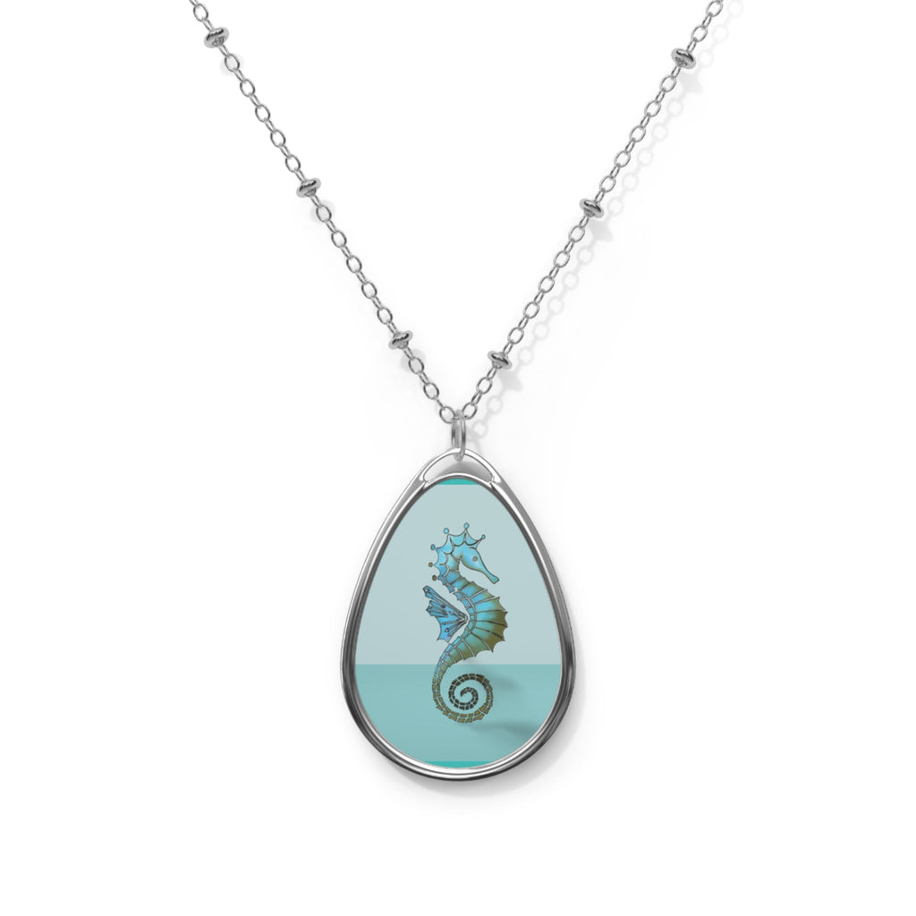 Seahorse Beach Oval Necklace – Ocean-Inspired Pendant Jewelry